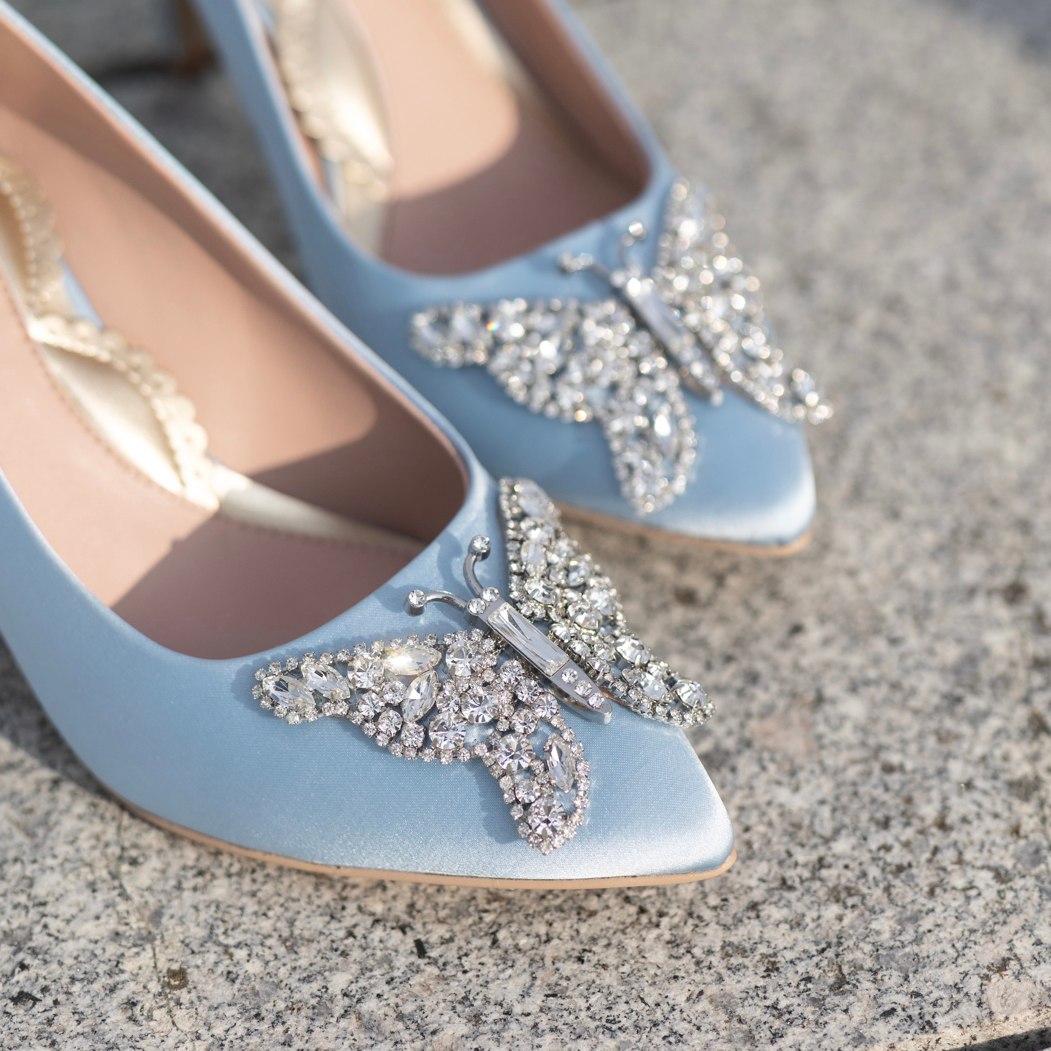 Emilia Butterfly Heels Powder Blue Satin