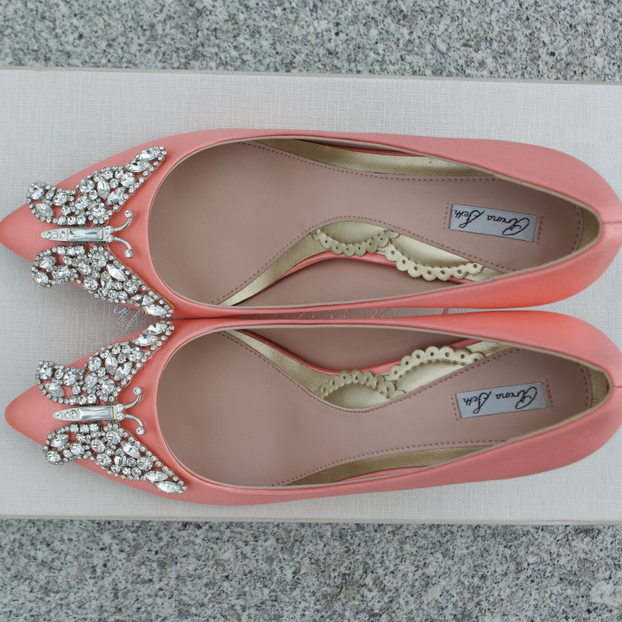 Emilia Butterfly Heels Coral Satin