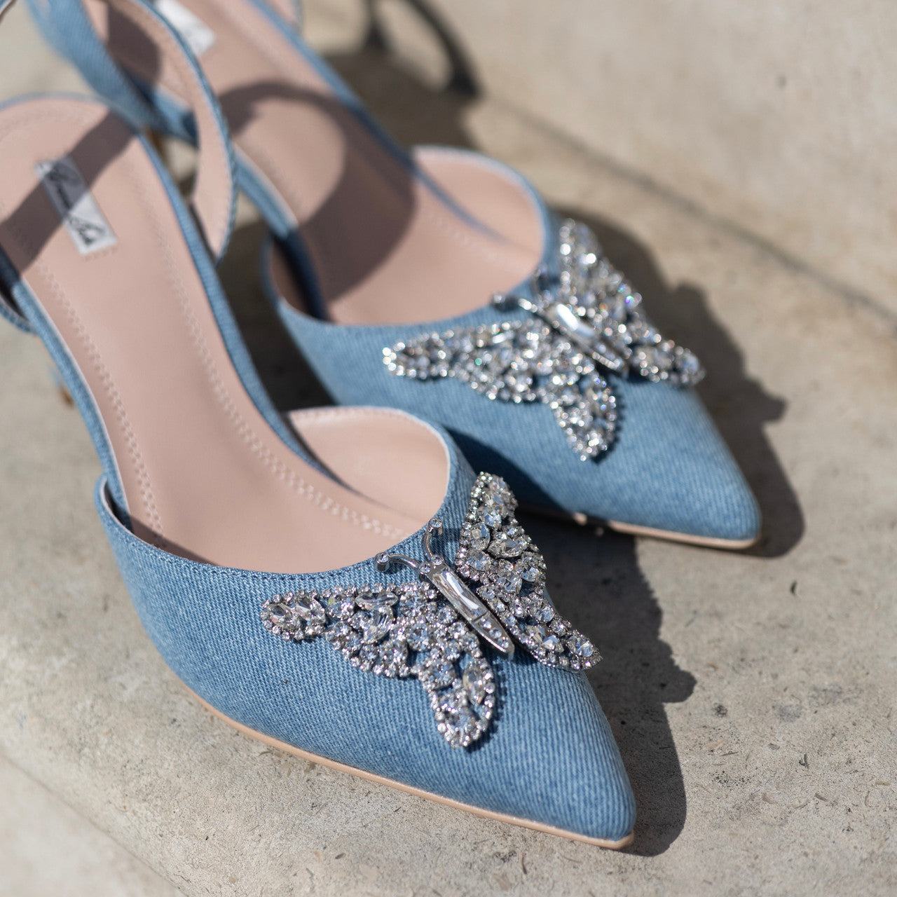 Love Butterfly Slingback Heels  Denim