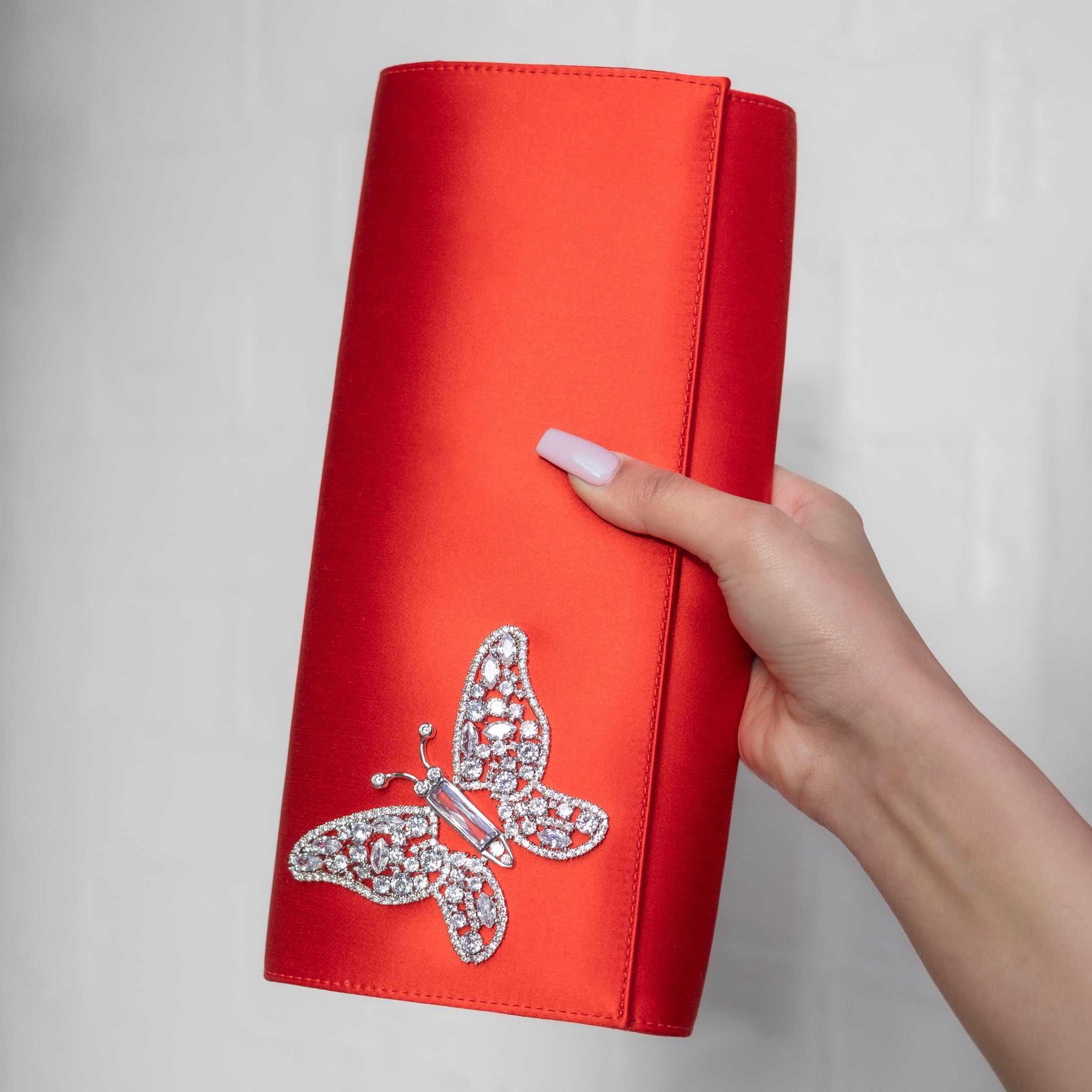 Red Satin Butterfly Clutch Bag