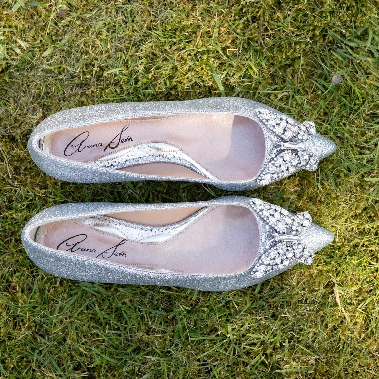 Eliana Butterfly Pointy Flat Silver Glitter