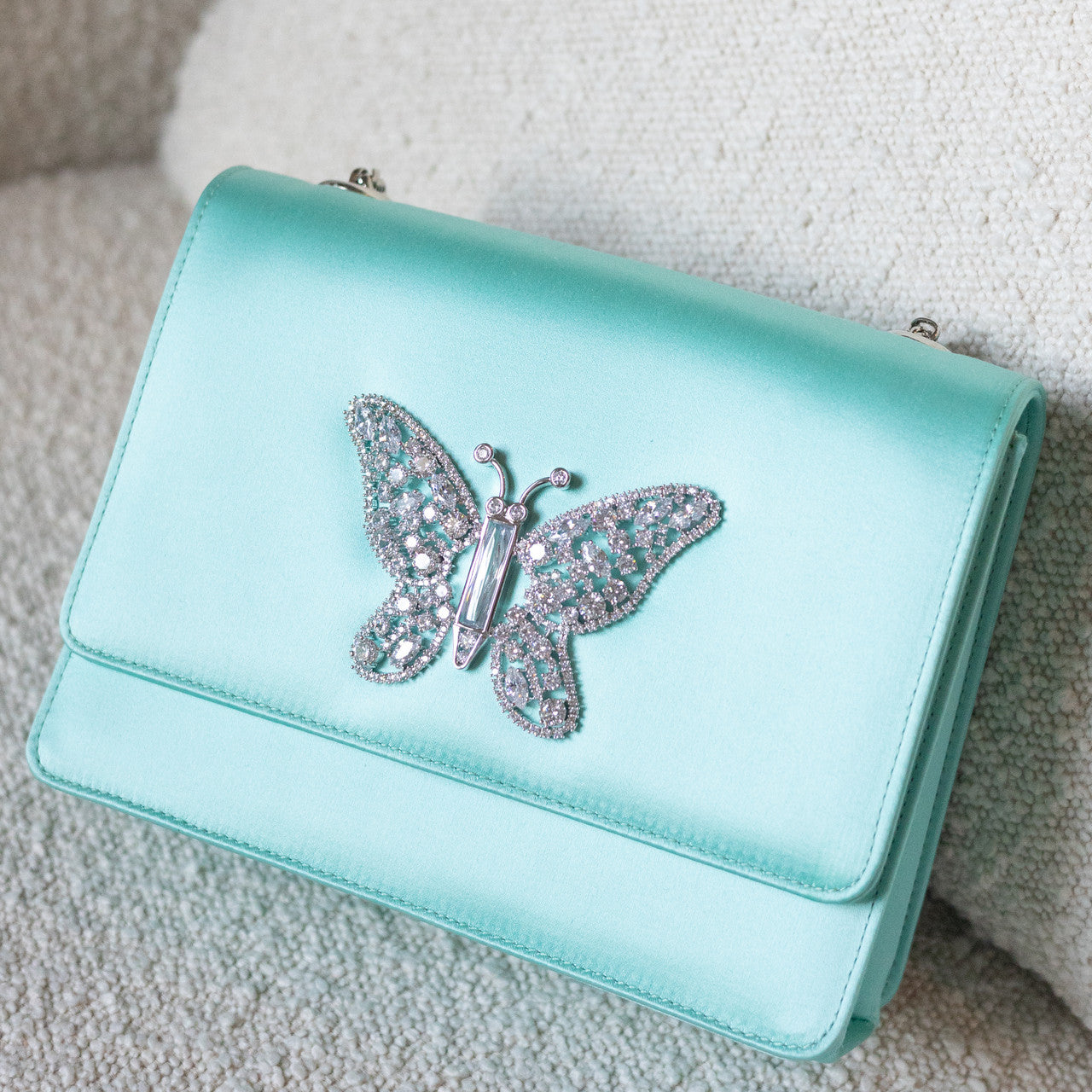 Gigi Large Tiffany Blue Satin Shoulder Bag