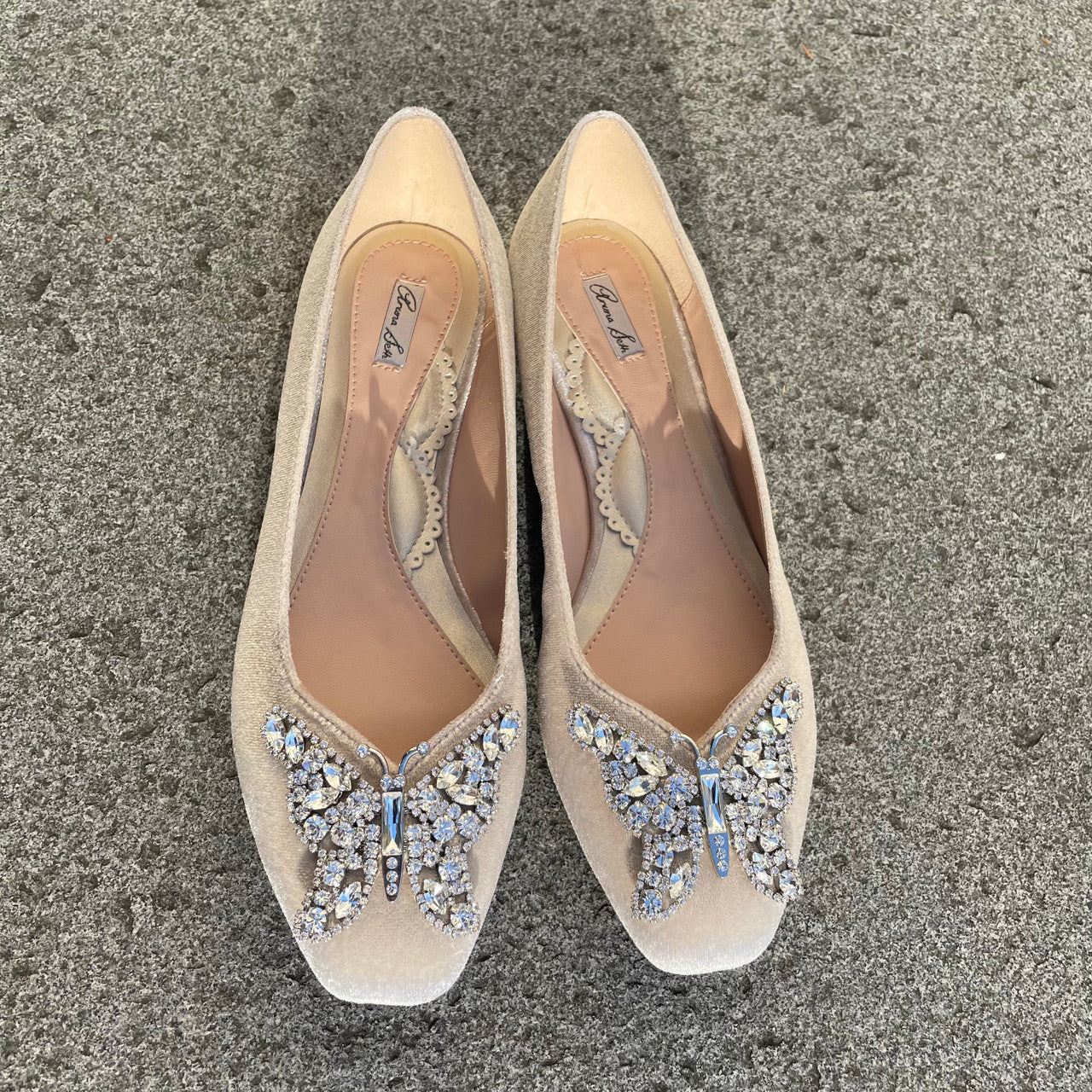 Carrie Butterfly Flats Silver Velvet