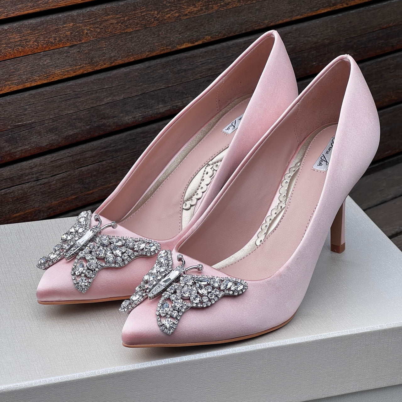 Emilia Butterfly Heels Pale Pink Satin