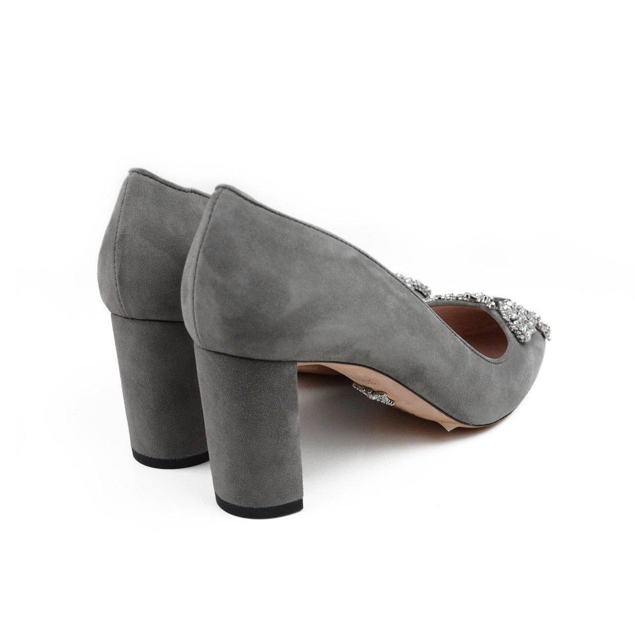 Annabel Butterfly Block Heels Grey Suede