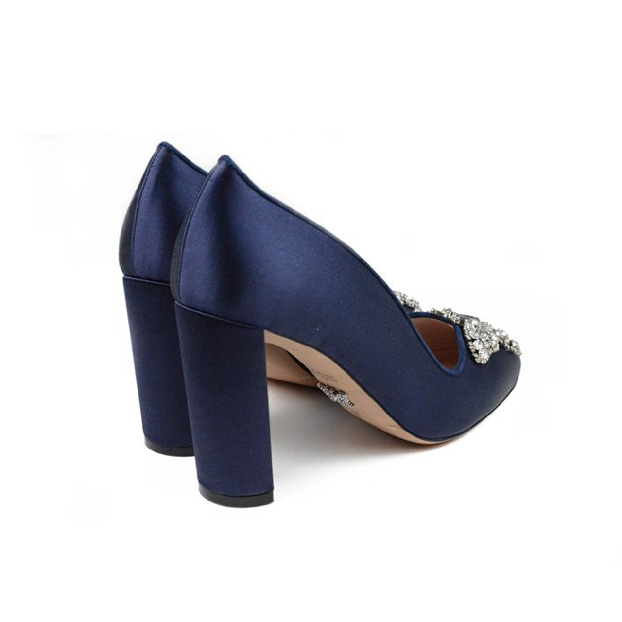 Annabel Butterfly Block Heels Navy Blue Satin