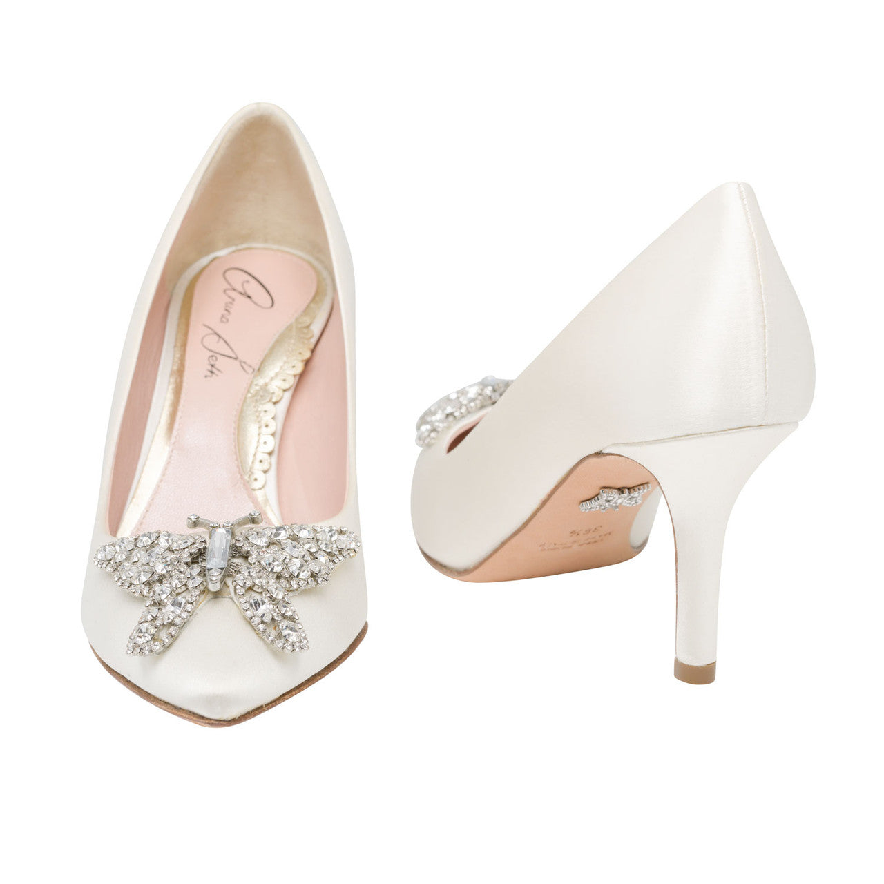 Emilia Butterfly Heel Ivory Satin Bridal Shoes