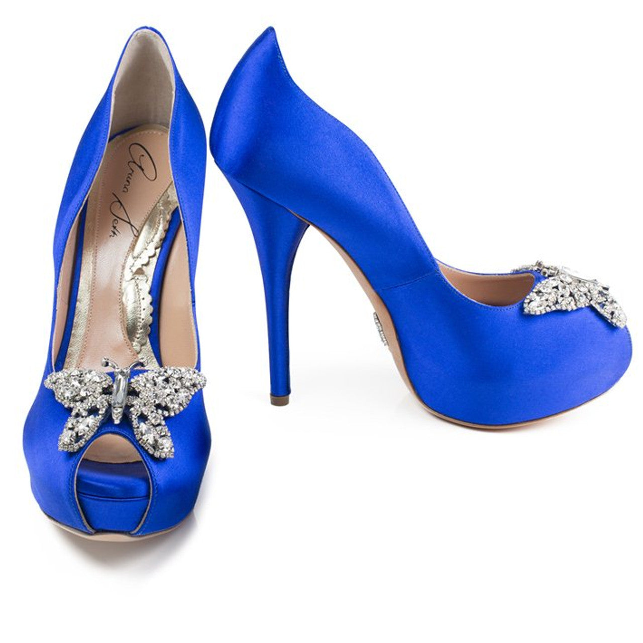 Sky Open Toe Cobalt Blue Satin 130mm