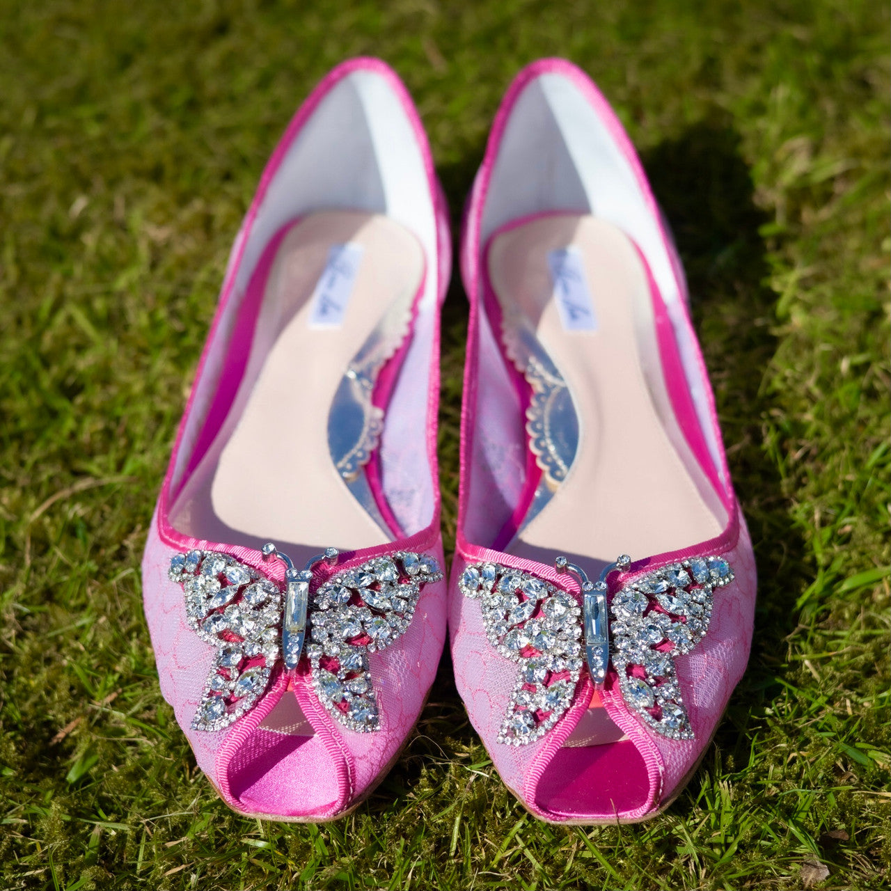 Liana Butterfly Open Toe Flats Pop Pink Lace