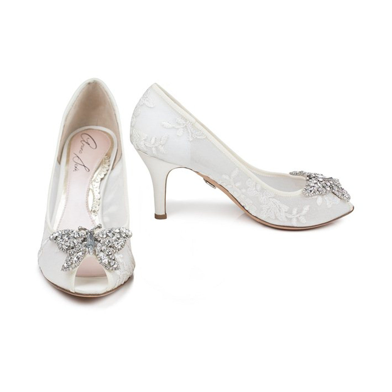 Ava Open Toe Butterfly Heels Ivory Lace