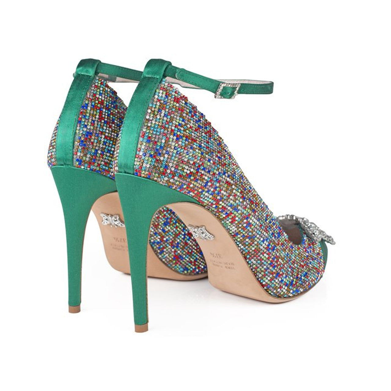 Confetti Butterfly Heels Emerald Green Satin