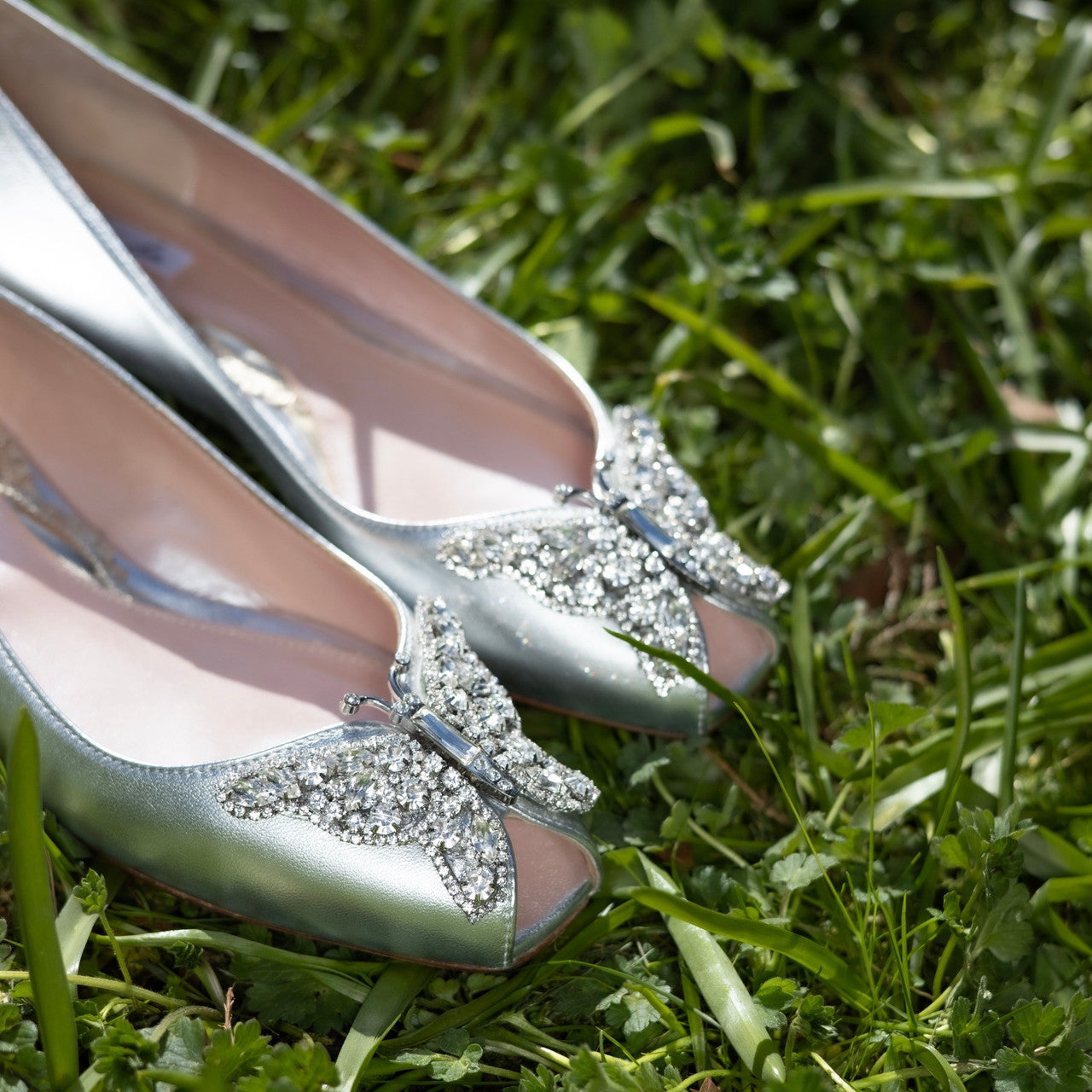 Liana Butterfly Open Toe Flats Silver Leather