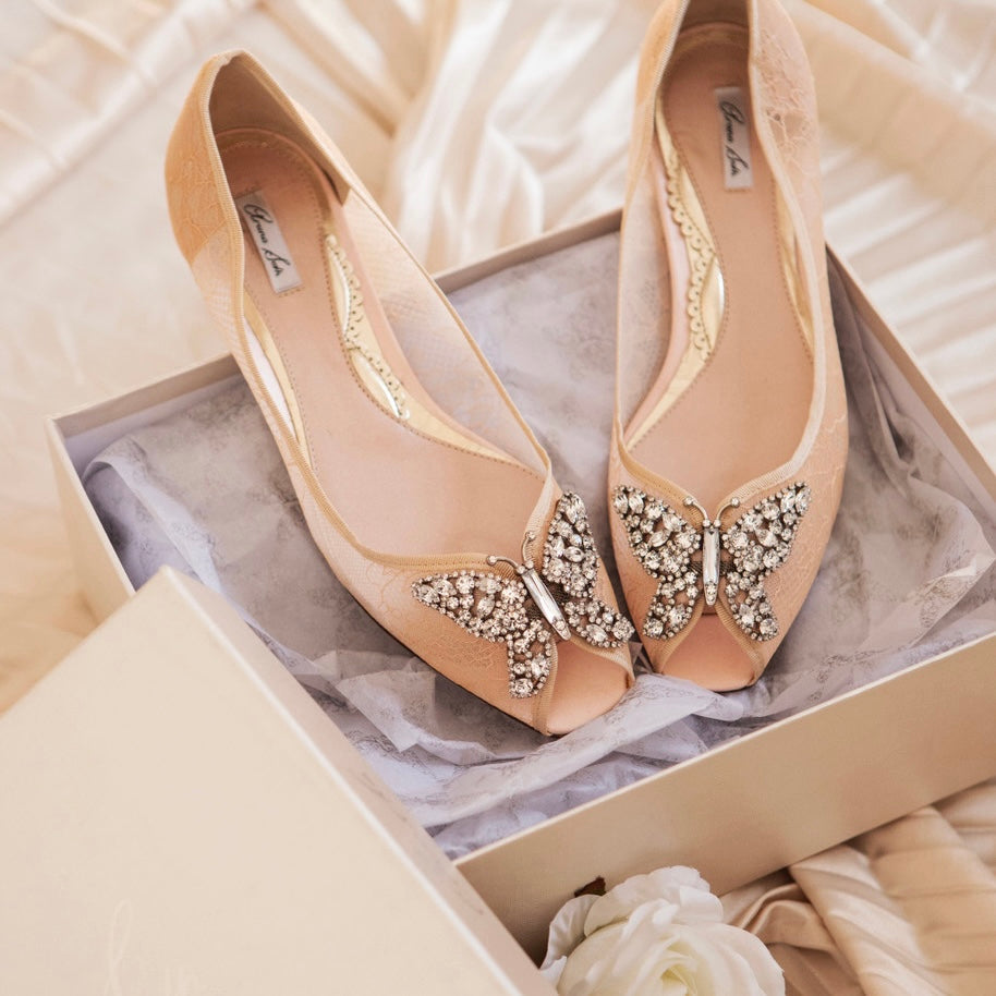 Liana Butterfly Open Toe Flats Blush Lace