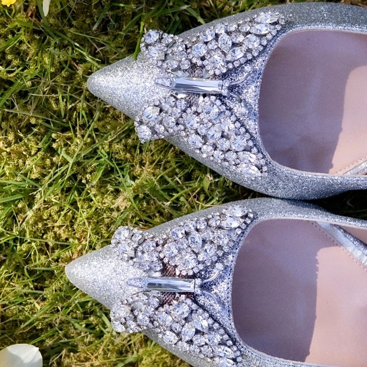 Eliana Butterfly Pointy Flat Silver Glitter