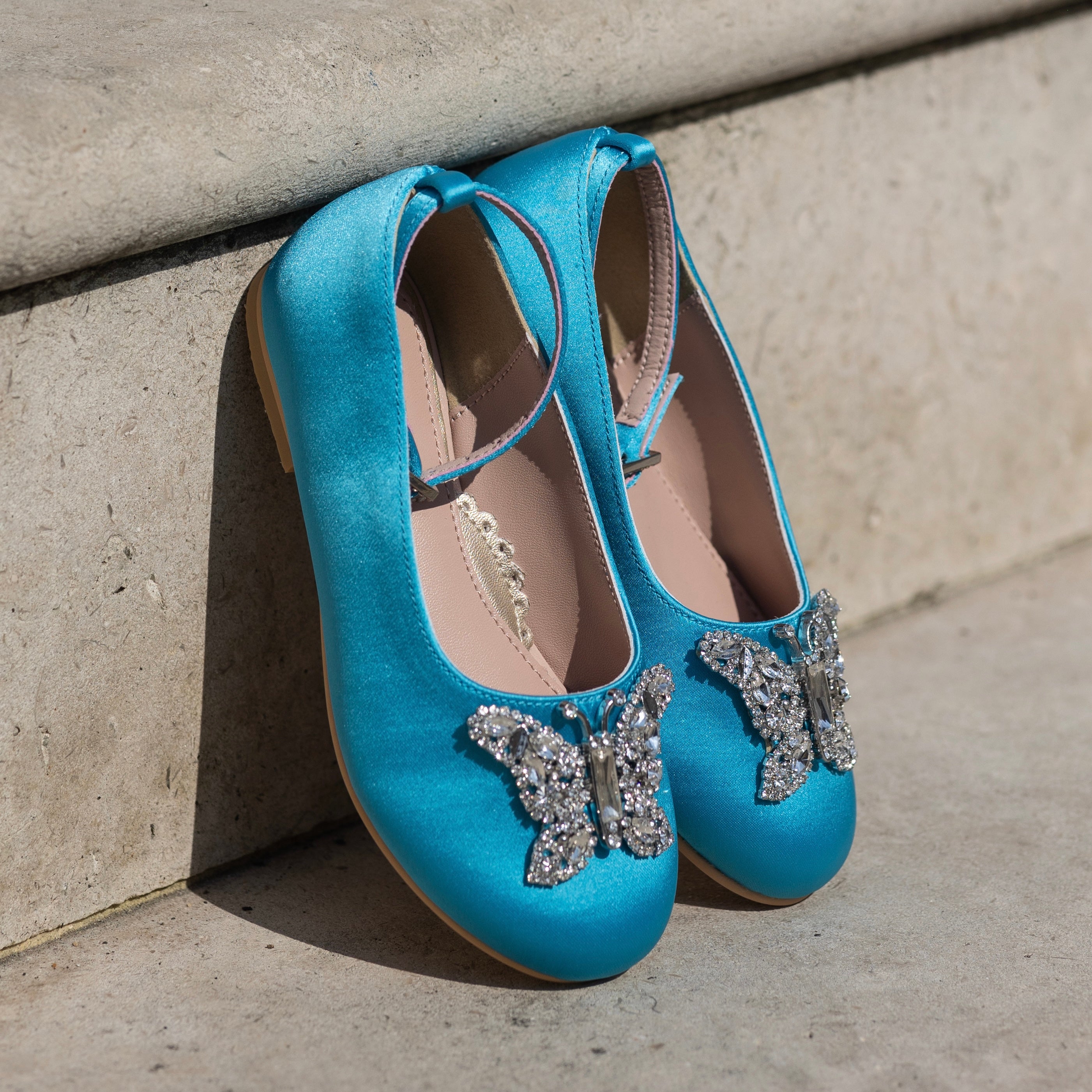 Angelina Butterfly Girls Shoes Azura Blue Satin