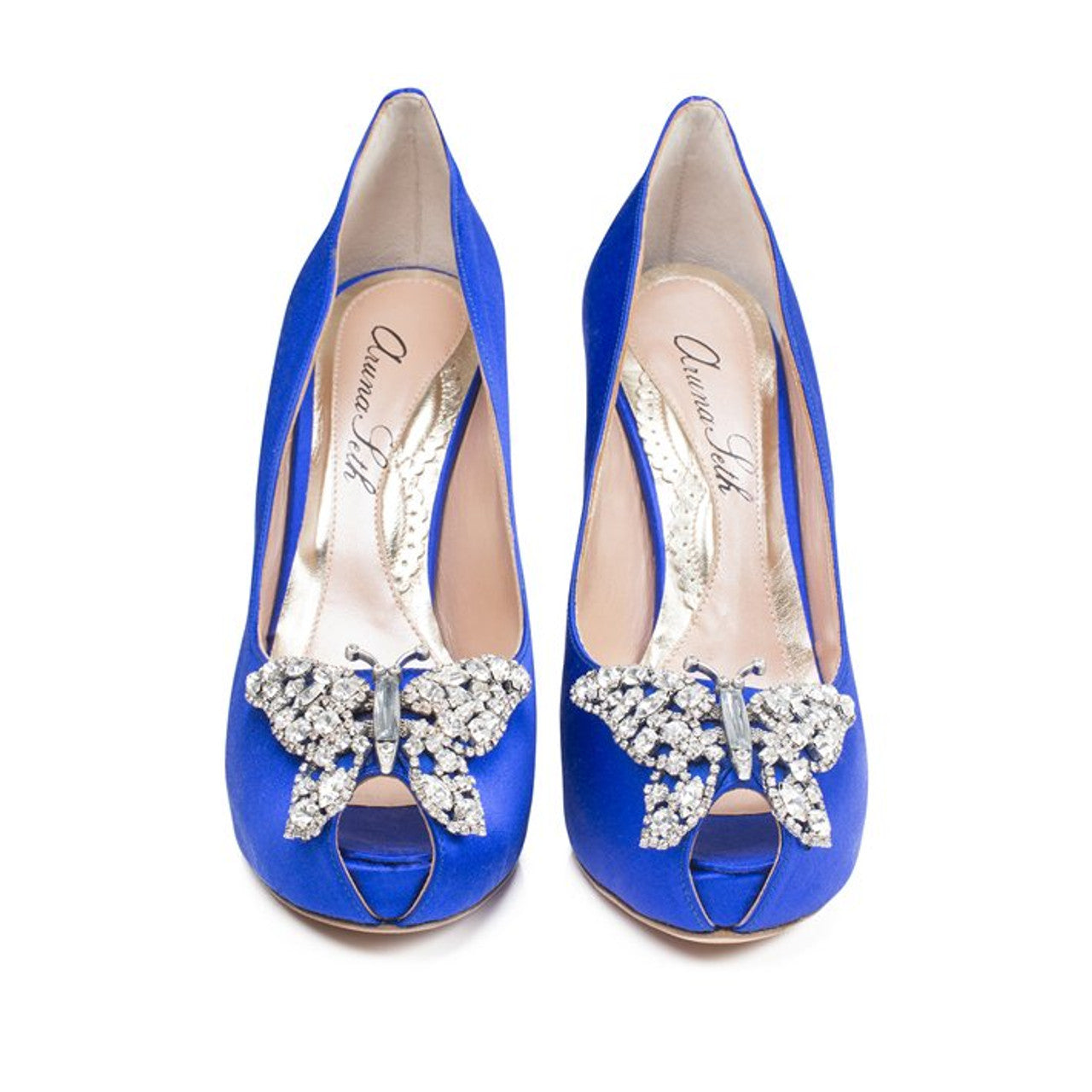 Evi Open Toe Butterfly Heel Cobalt Blue Satin