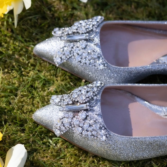 Eliana Butterfly Pointy Flat Silver Glitter