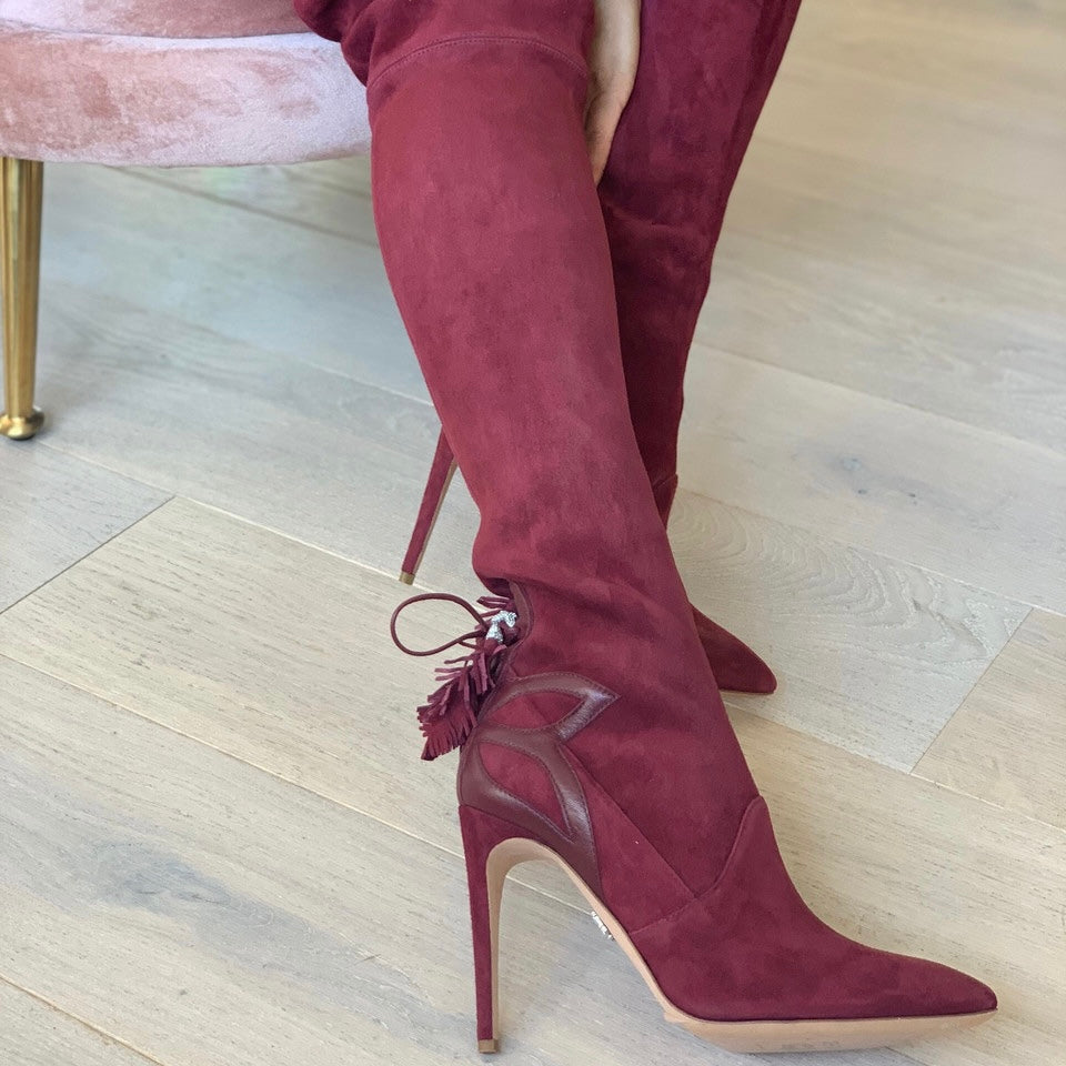 Aperto Burgundy Suede Knee High Boots