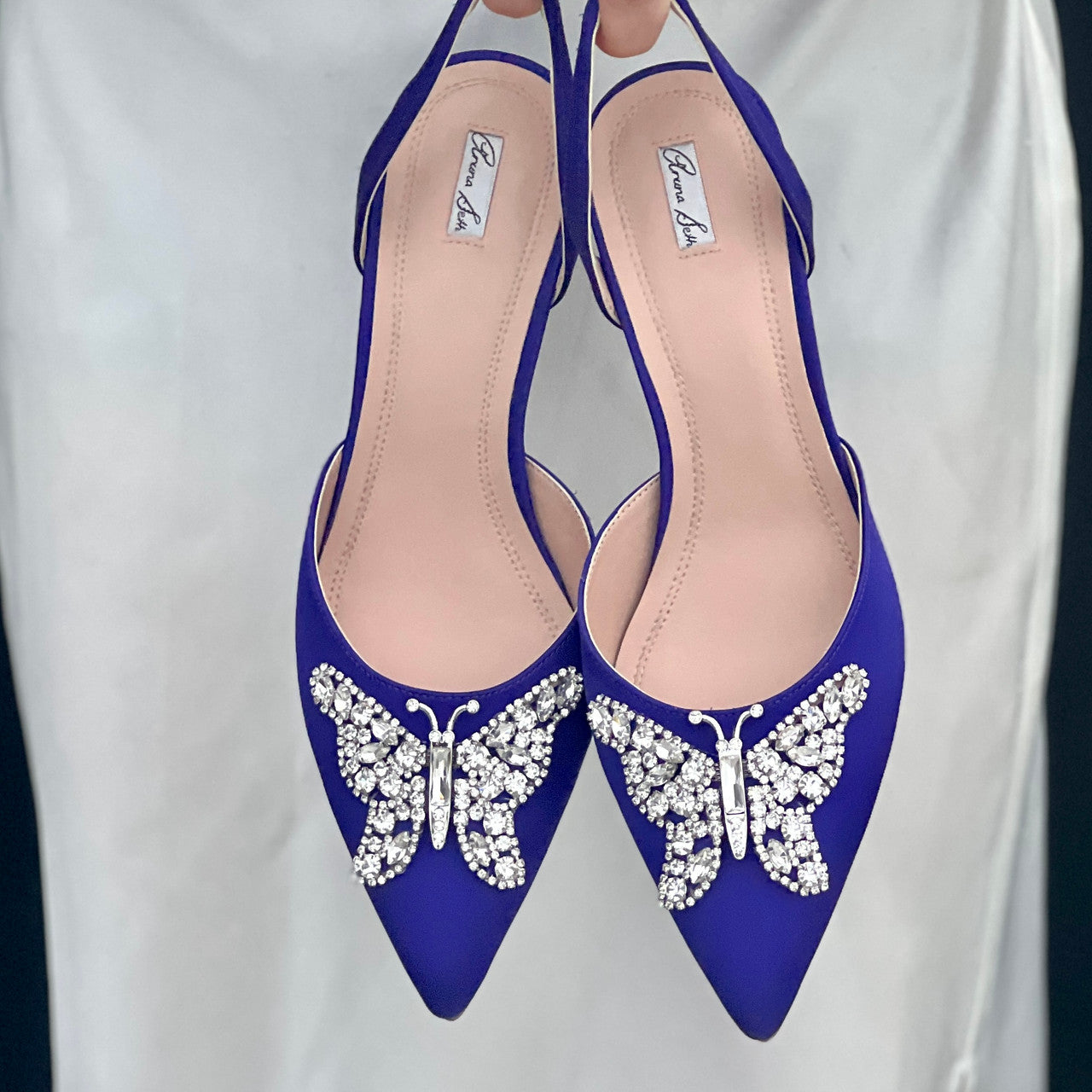 Love Butterfly Slingback Heels Dark Violet Satin