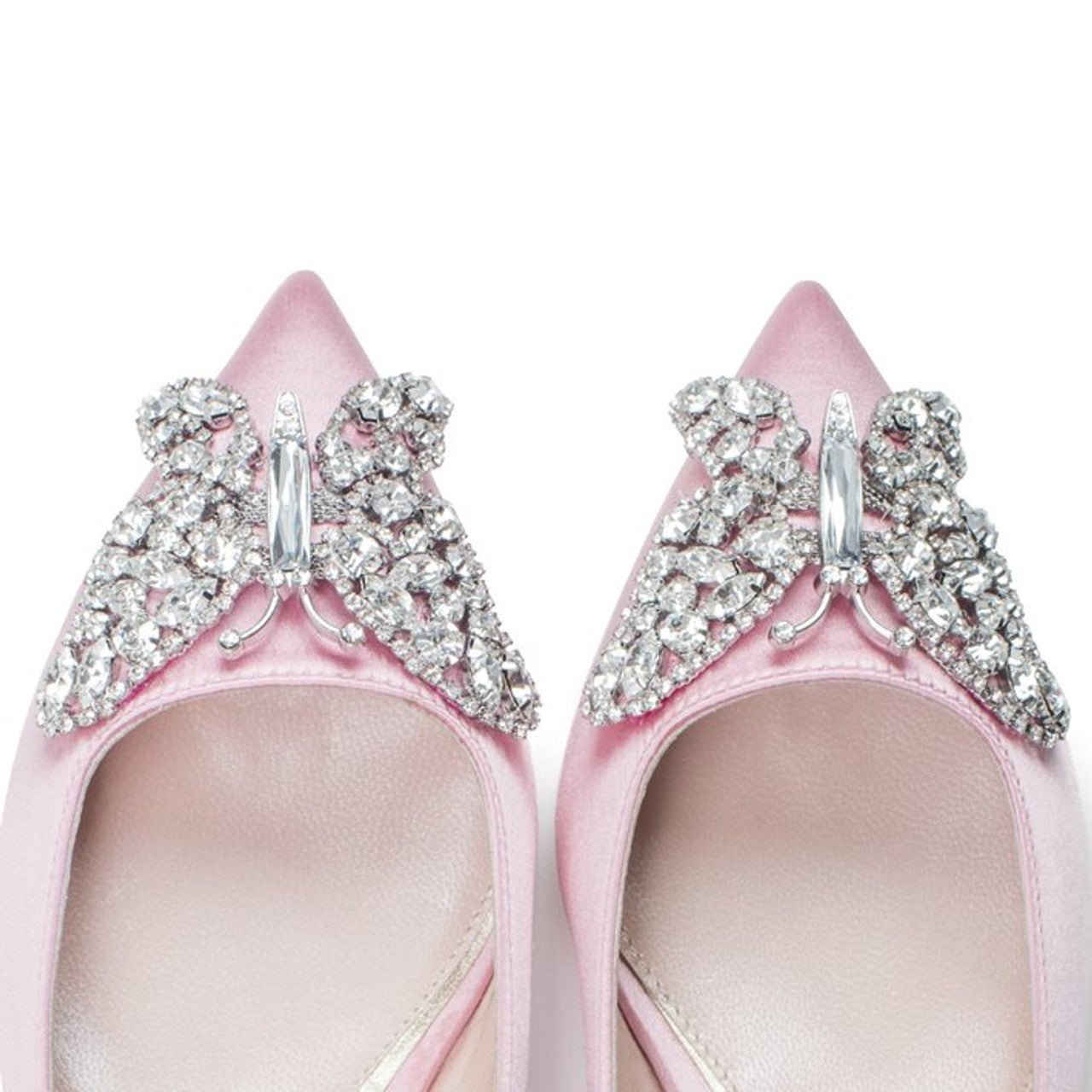 Eliana Butterfly Pointy Flats Baby Pink Satin