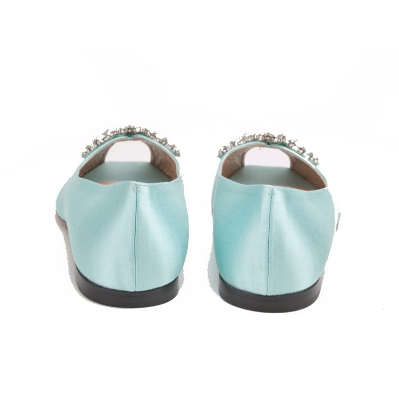 Liana Butterfly Open Toe Flats Tiffany Blue Satin