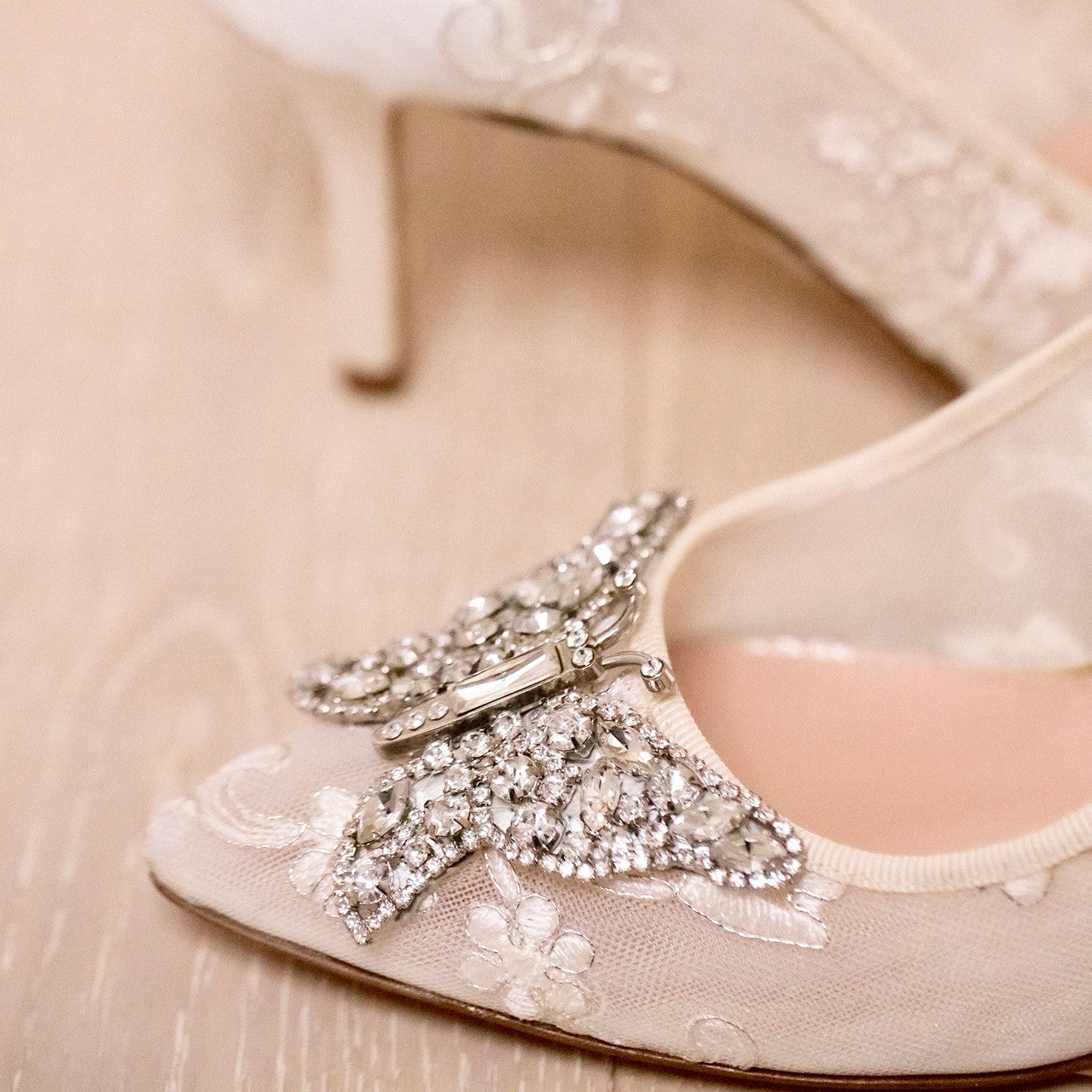 Emilia Butterfly Heels Ivory Lace