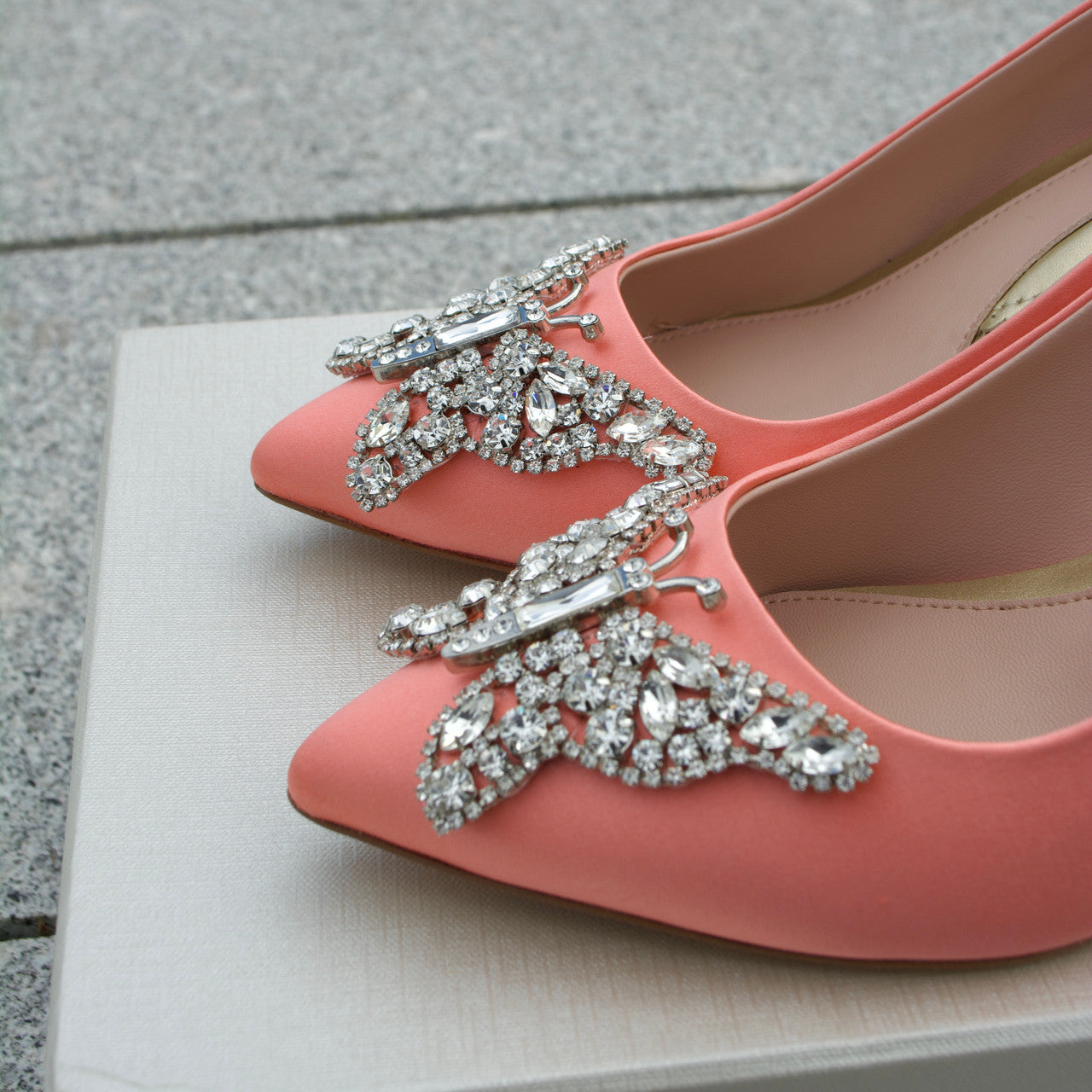 Emilia Butterfly Heels Coral Satin