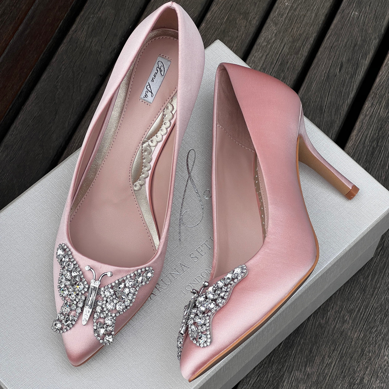 Emilia Butterfly Heels Pale Pink Satin