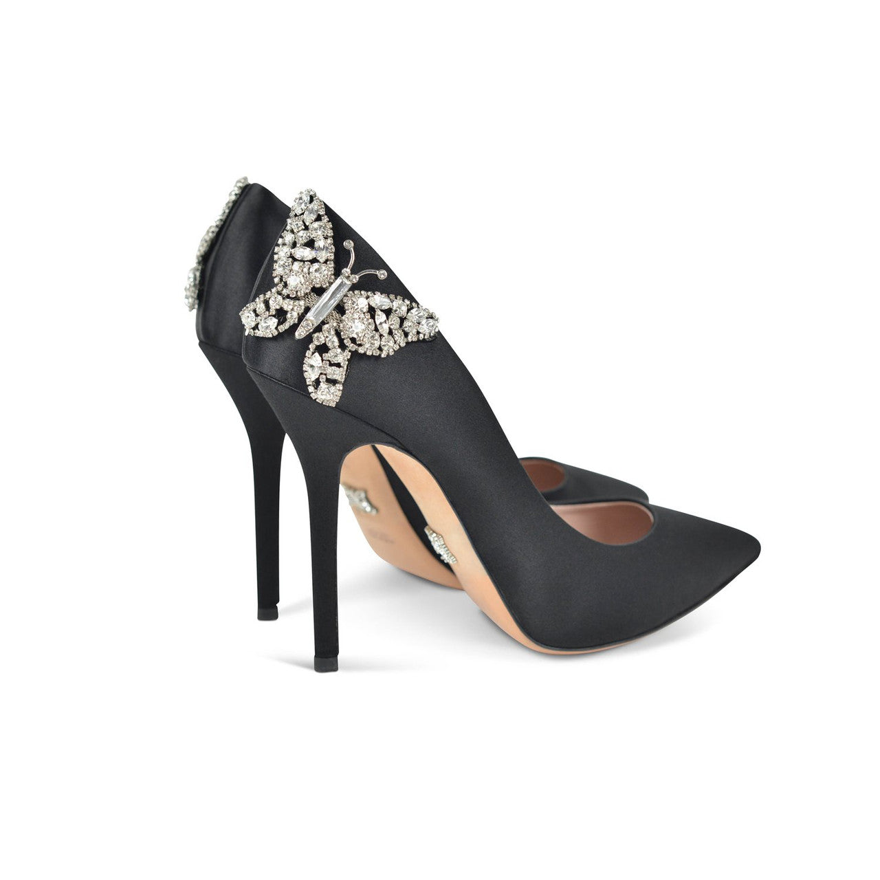 Ally Butterfly Heels Black Satin