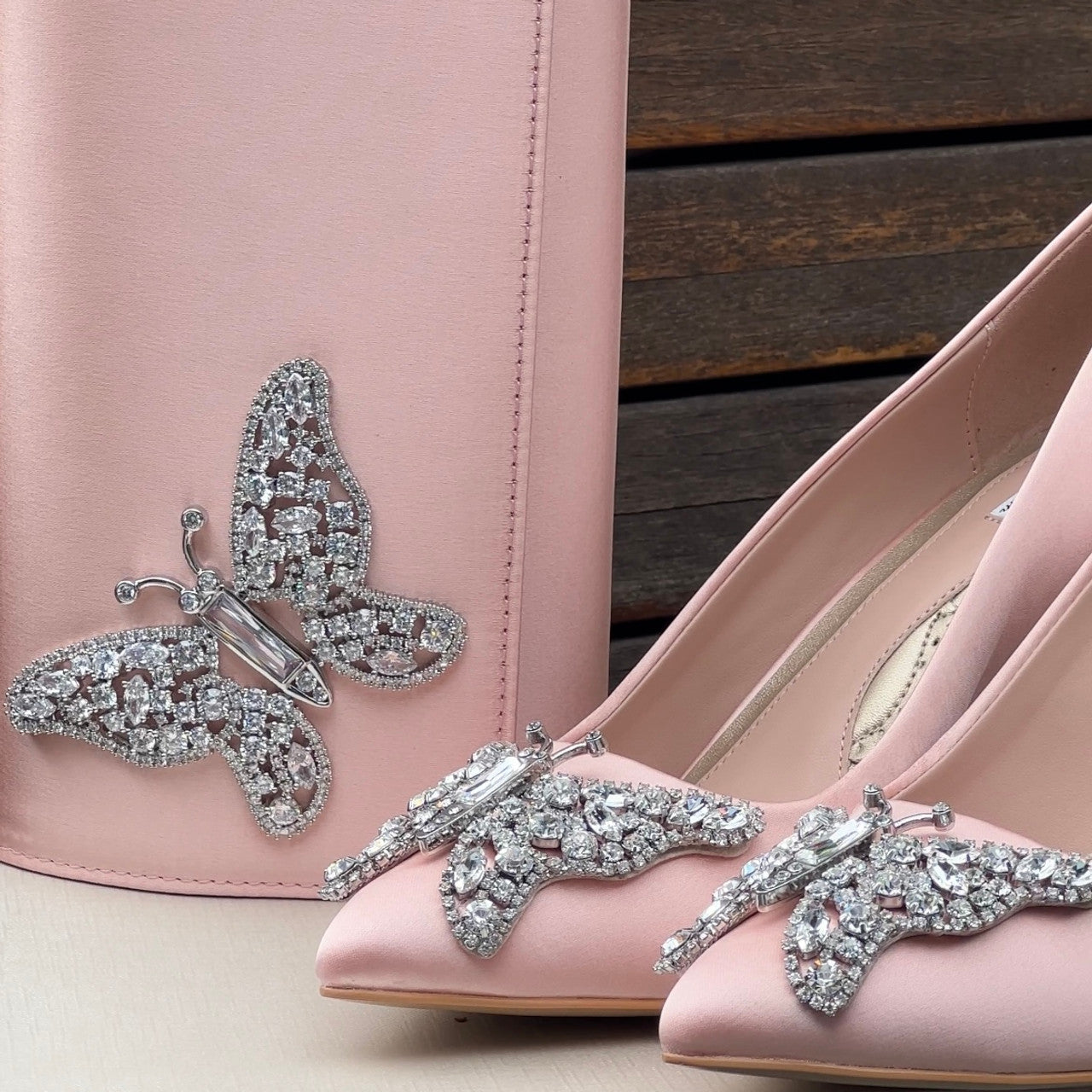 Emilia Butterfly Heels Pale Pink Satin