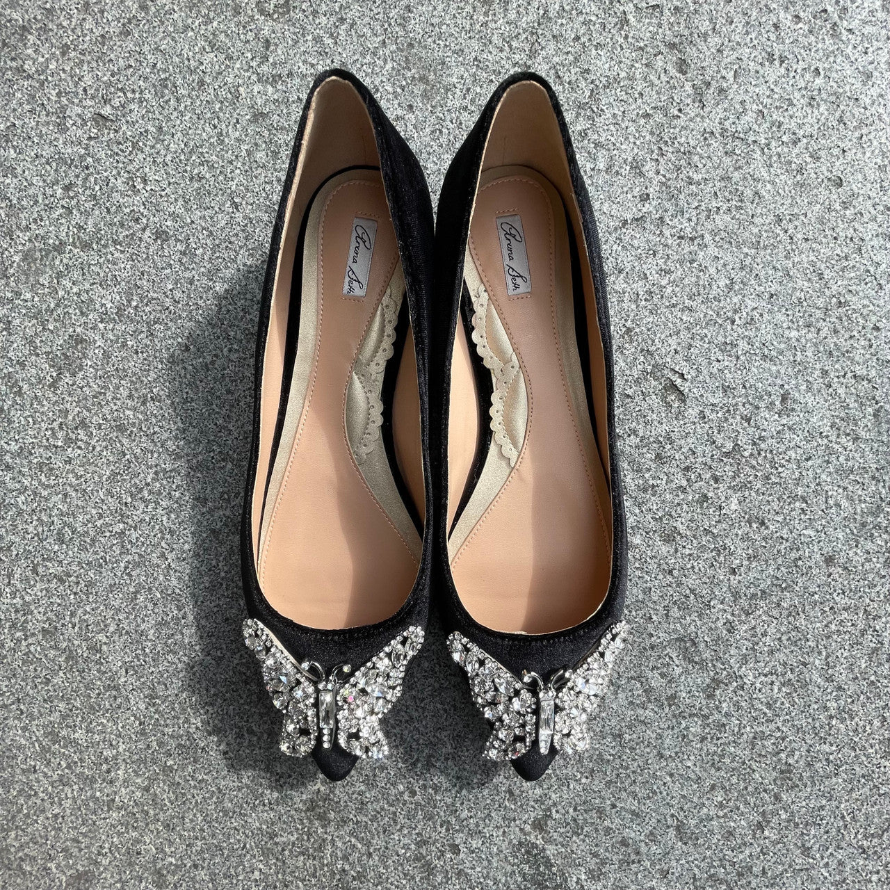 Eliana Butterfly Pointy Flats Black Velvet