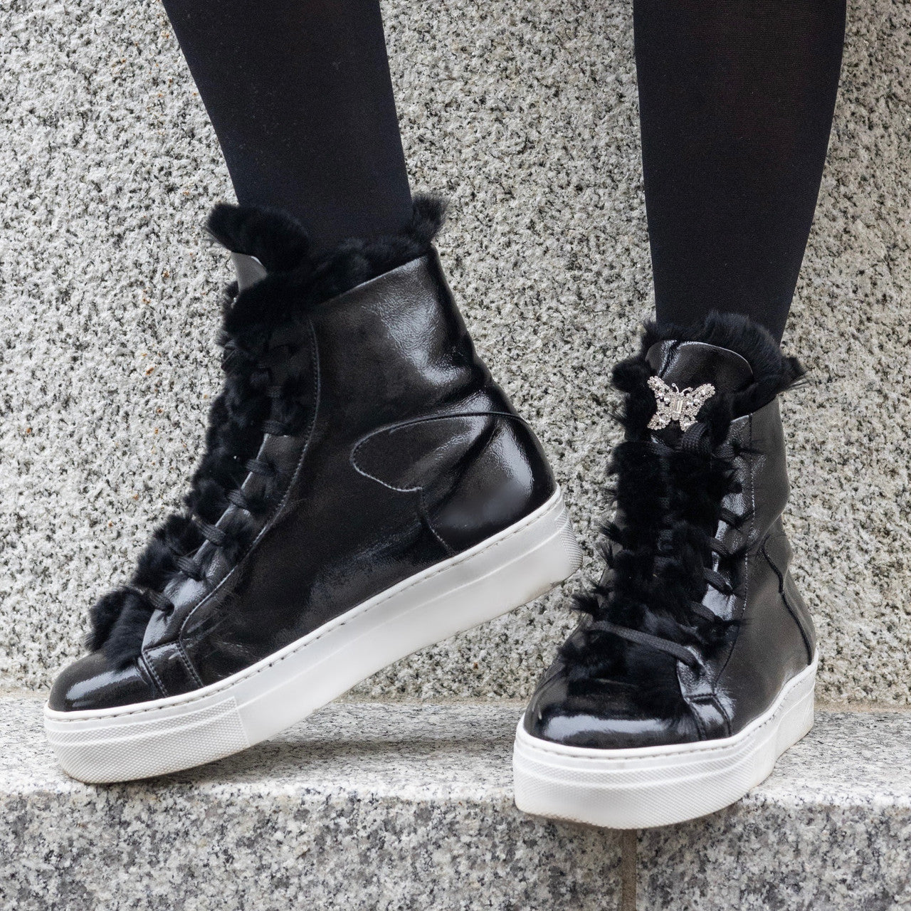 Brompton High Top Black Patent Sneaker