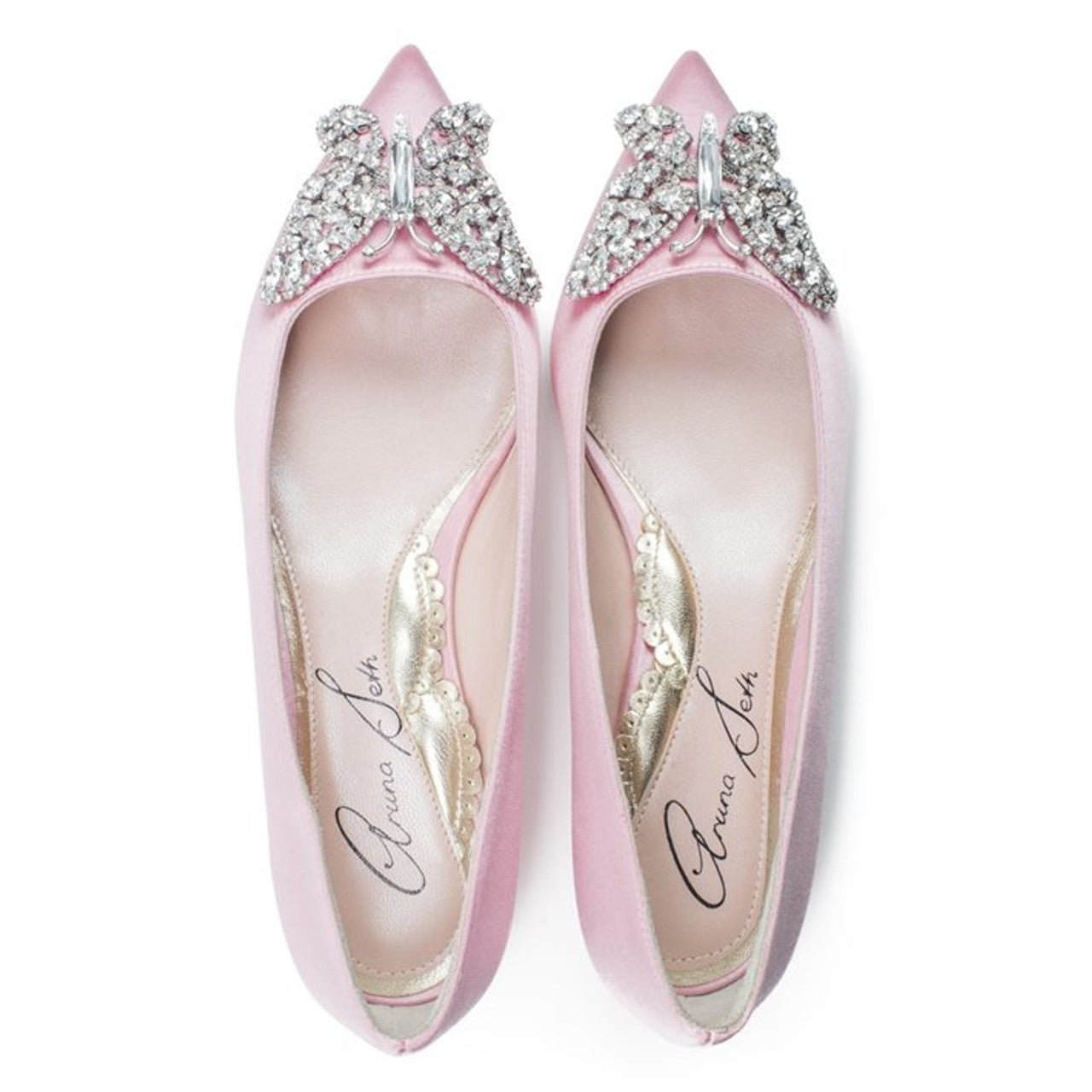 Eliana Butterfly Pointy Flats Baby Pink Satin