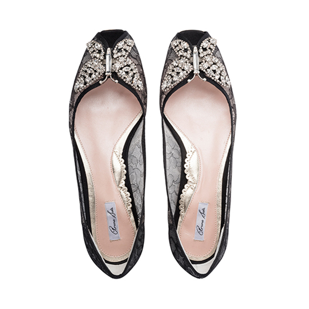 Liana Butterfly Open Toe Flats Black Lace