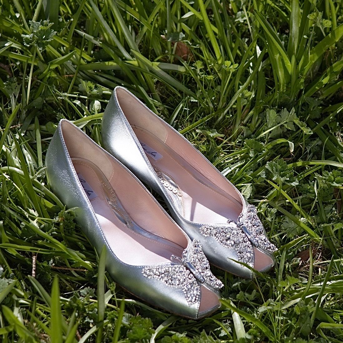 Liana Butterfly Open Toe Flats Silver Leather