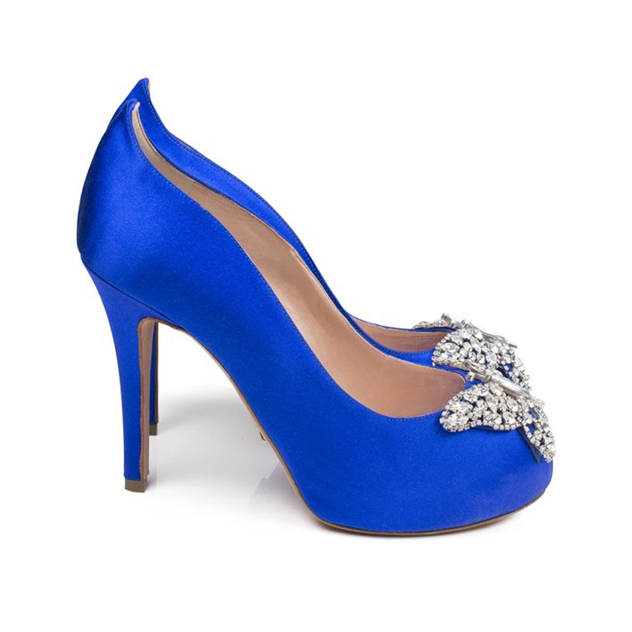 Evi Open Toe Butterfly Heel Cobalt Blue Satin