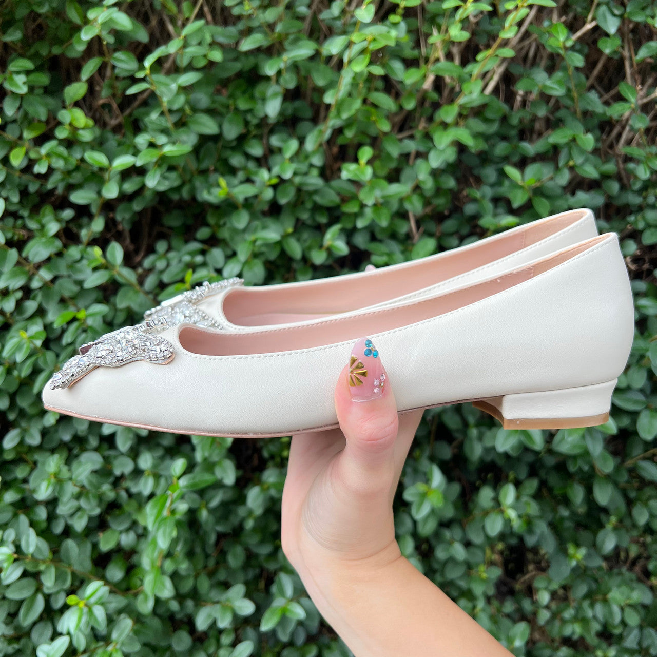 Eliana Butterfly Pointy Flats Vegan Ivory Leather