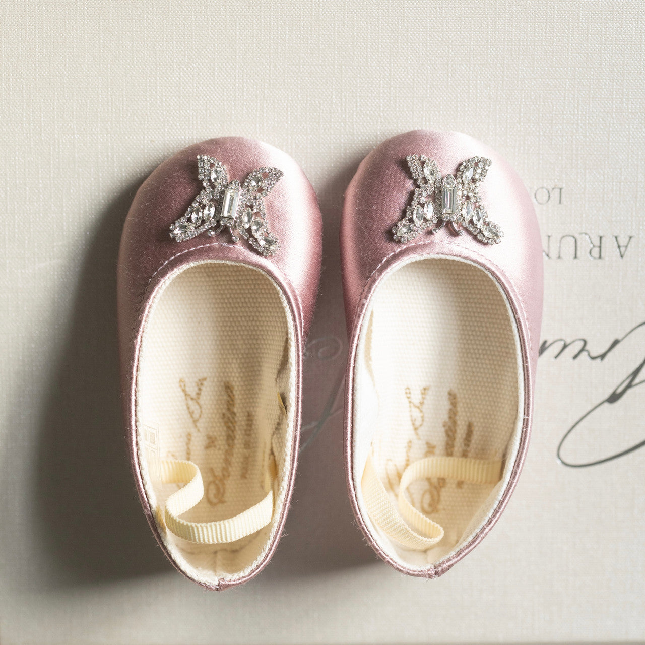 Odette Butterfly Baby Shoes | Blush Pink Satin