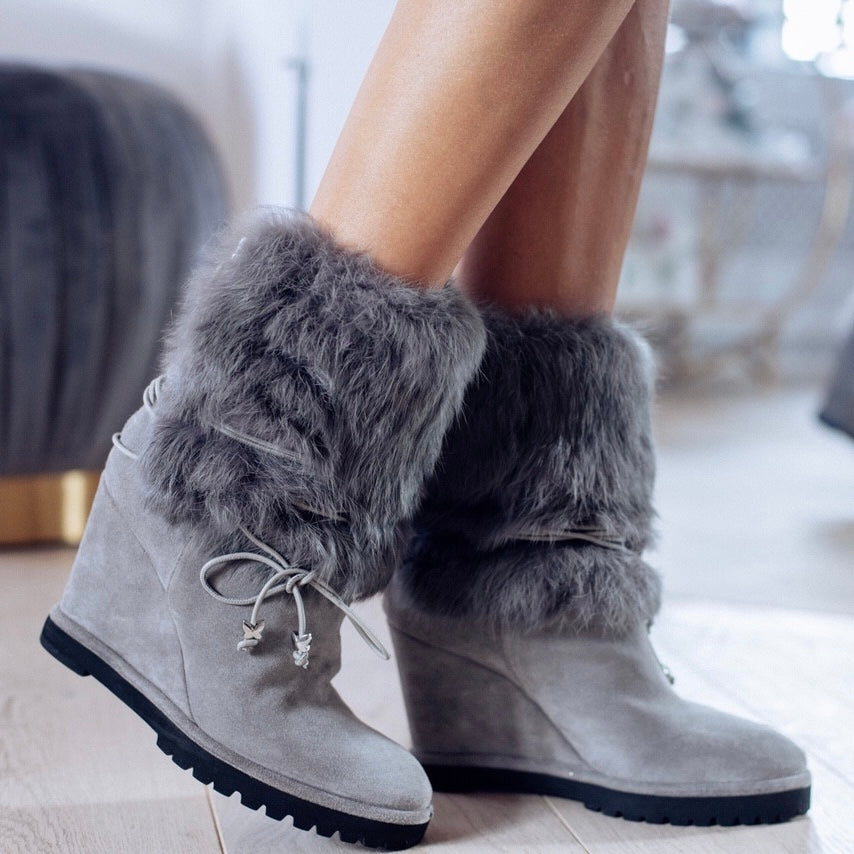 St Moritz Grey Suede Fur Boot