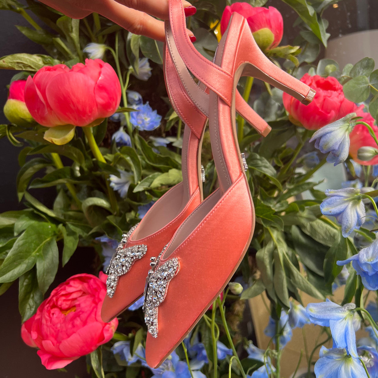 Love Butterfly Sling Back Coral Satin