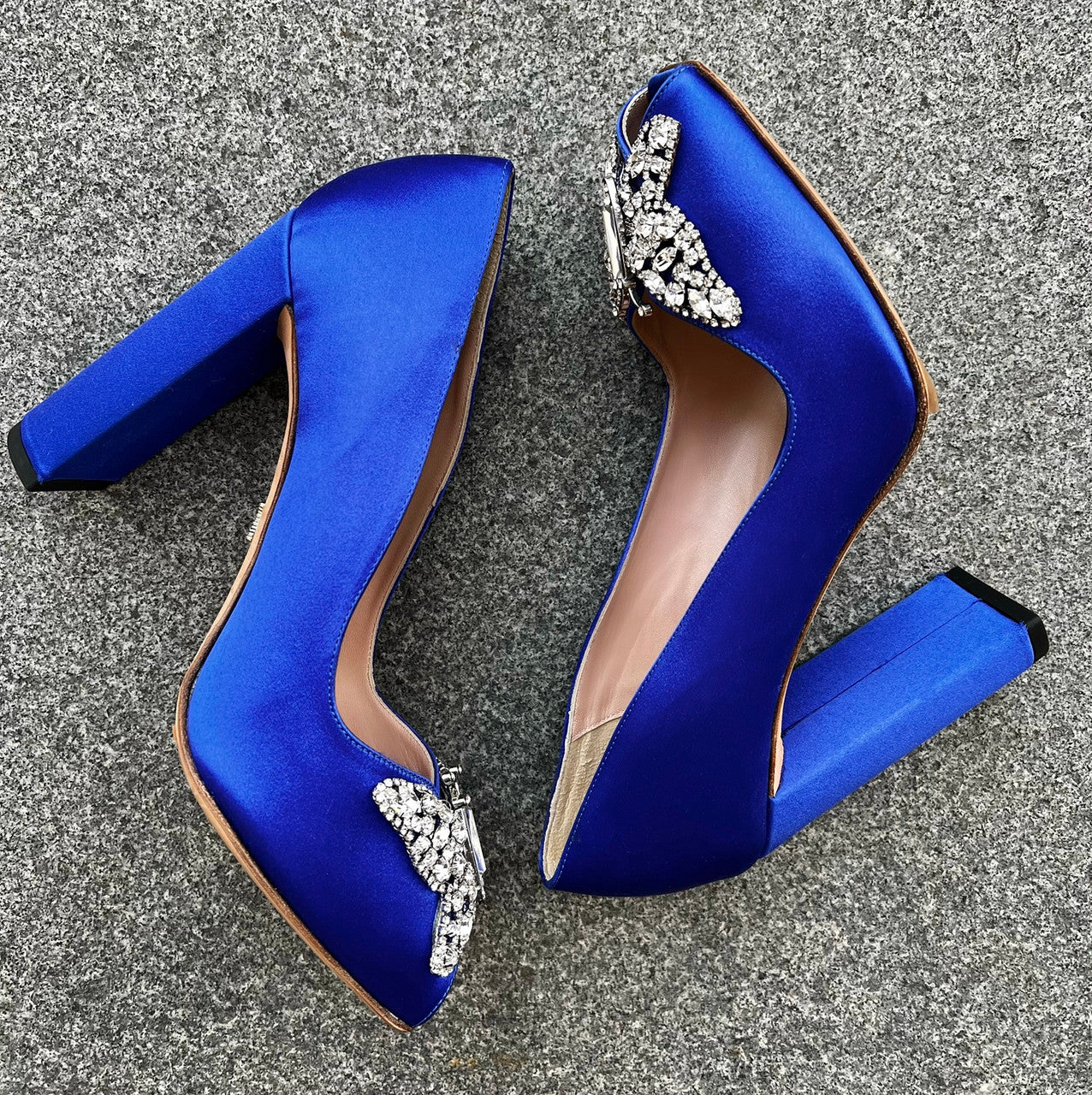 Georgia Open Toe Block Heel Cobalt Blue Satin