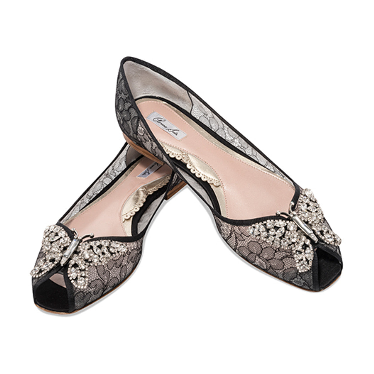 Liana Butterfly Open Toe Flats Black Lace