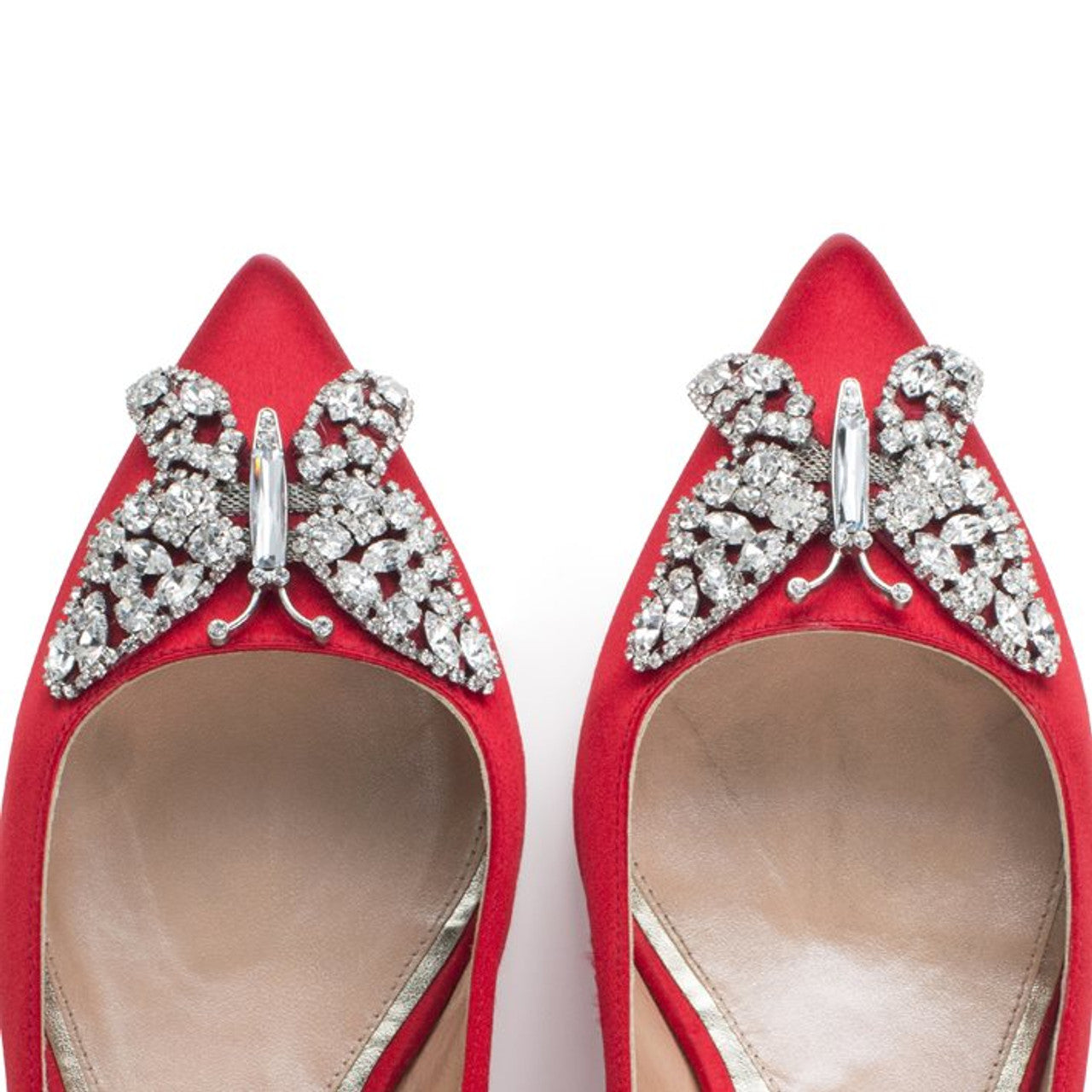 Eliana Butterfly Pointy Flats Red Satin