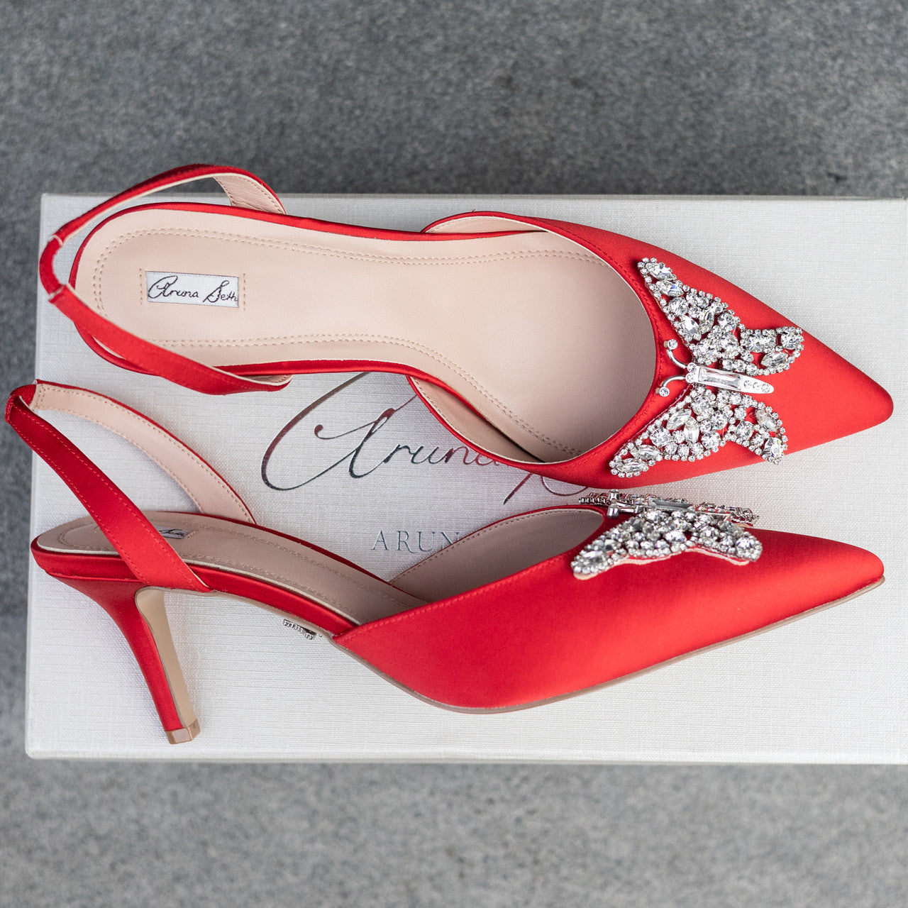 Love Butterfly Slingback Heels Red Satin