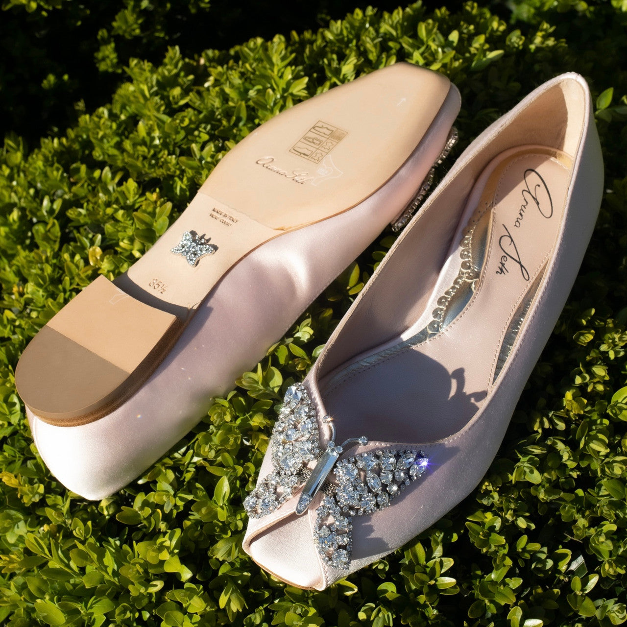 Liana Butterfly Open Toe Flats Champagne Satin