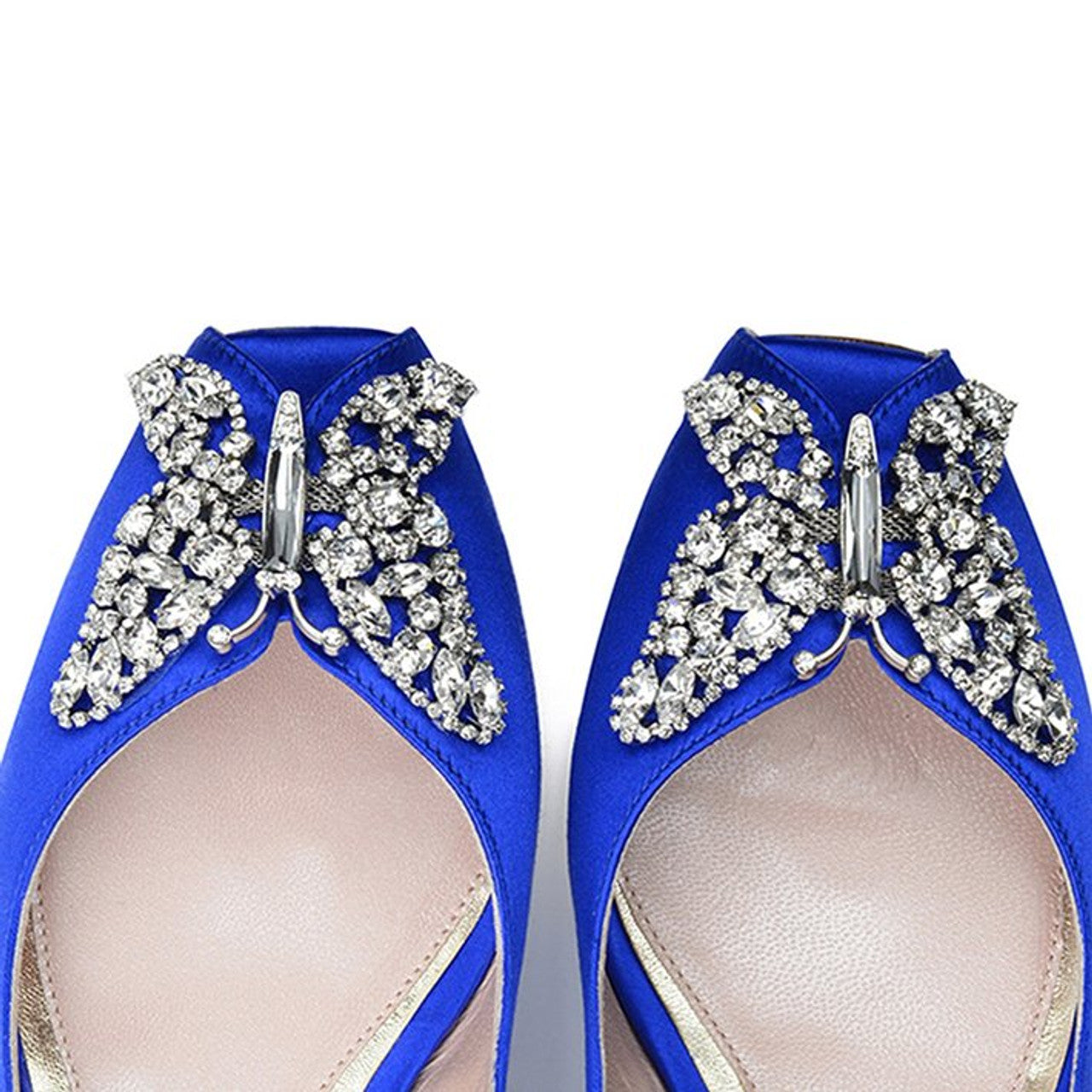 Liana Butterfly Open Toe Flats Cobalt Blue Satin