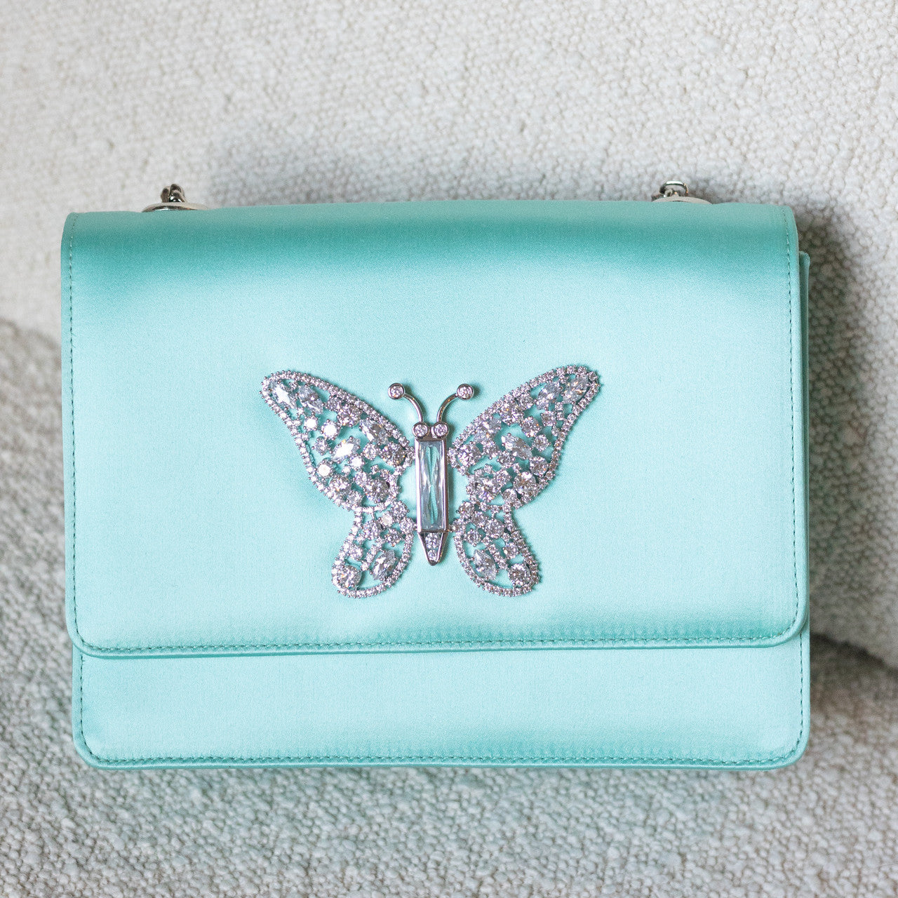 Gigi Large Tiffany Blue Satin Shoulder Bag