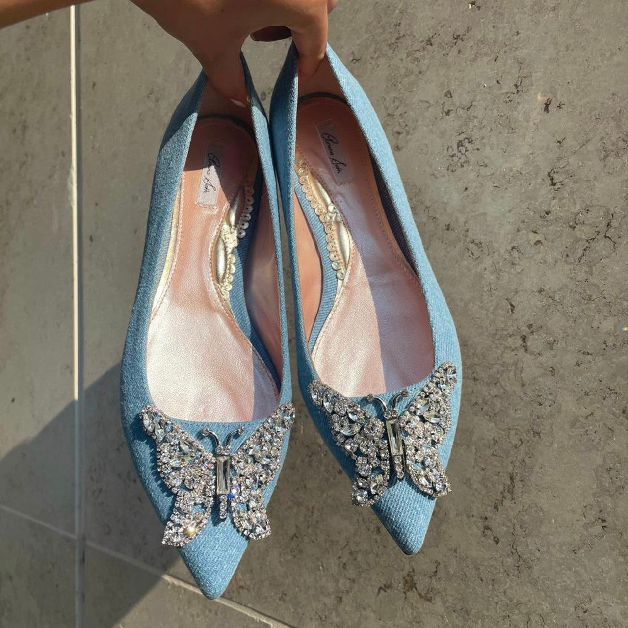 Eliana Butterfly Pointy Flats Blue Denim