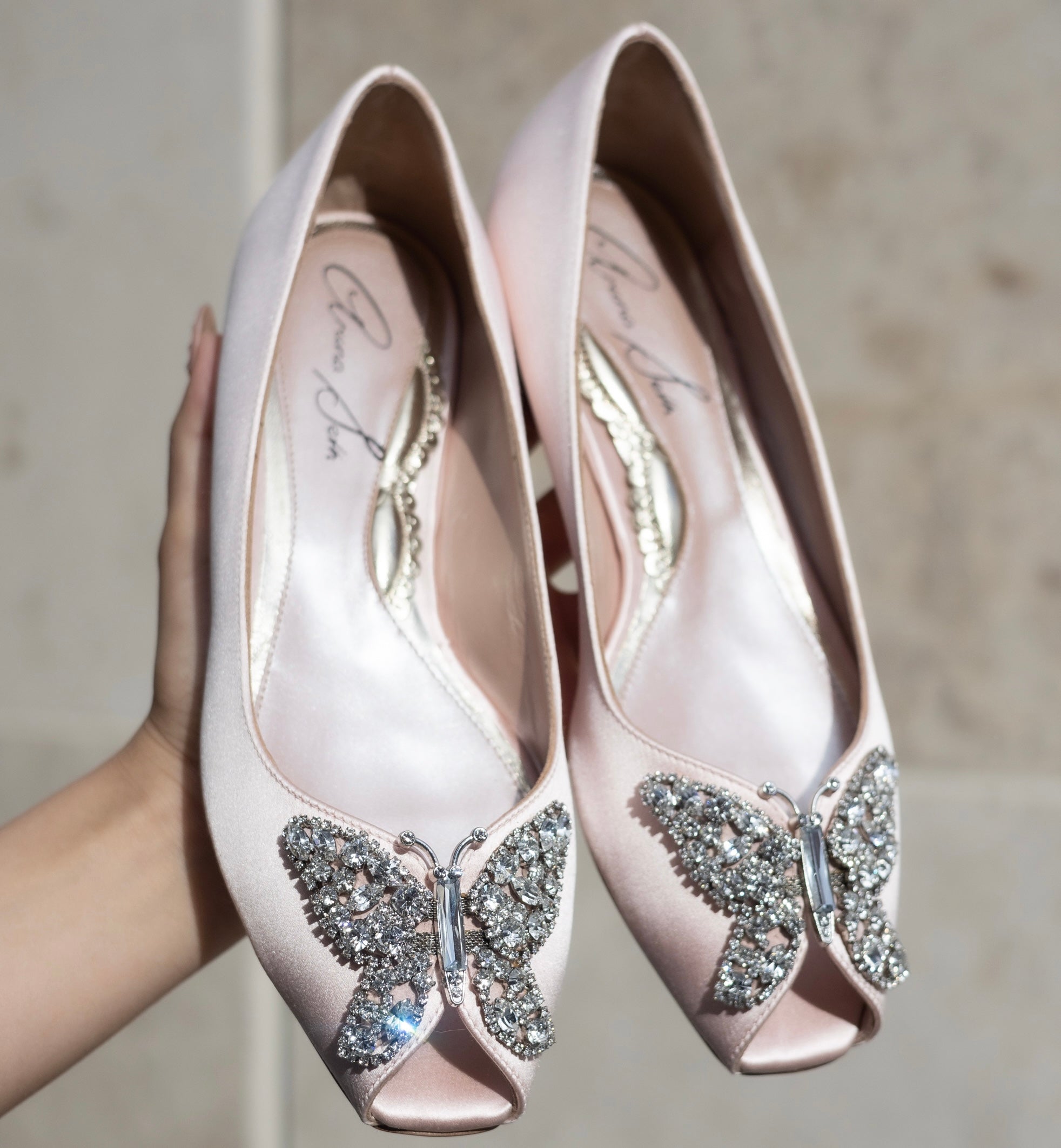 Liana Butterfly Open Toe Flats pale pink satin