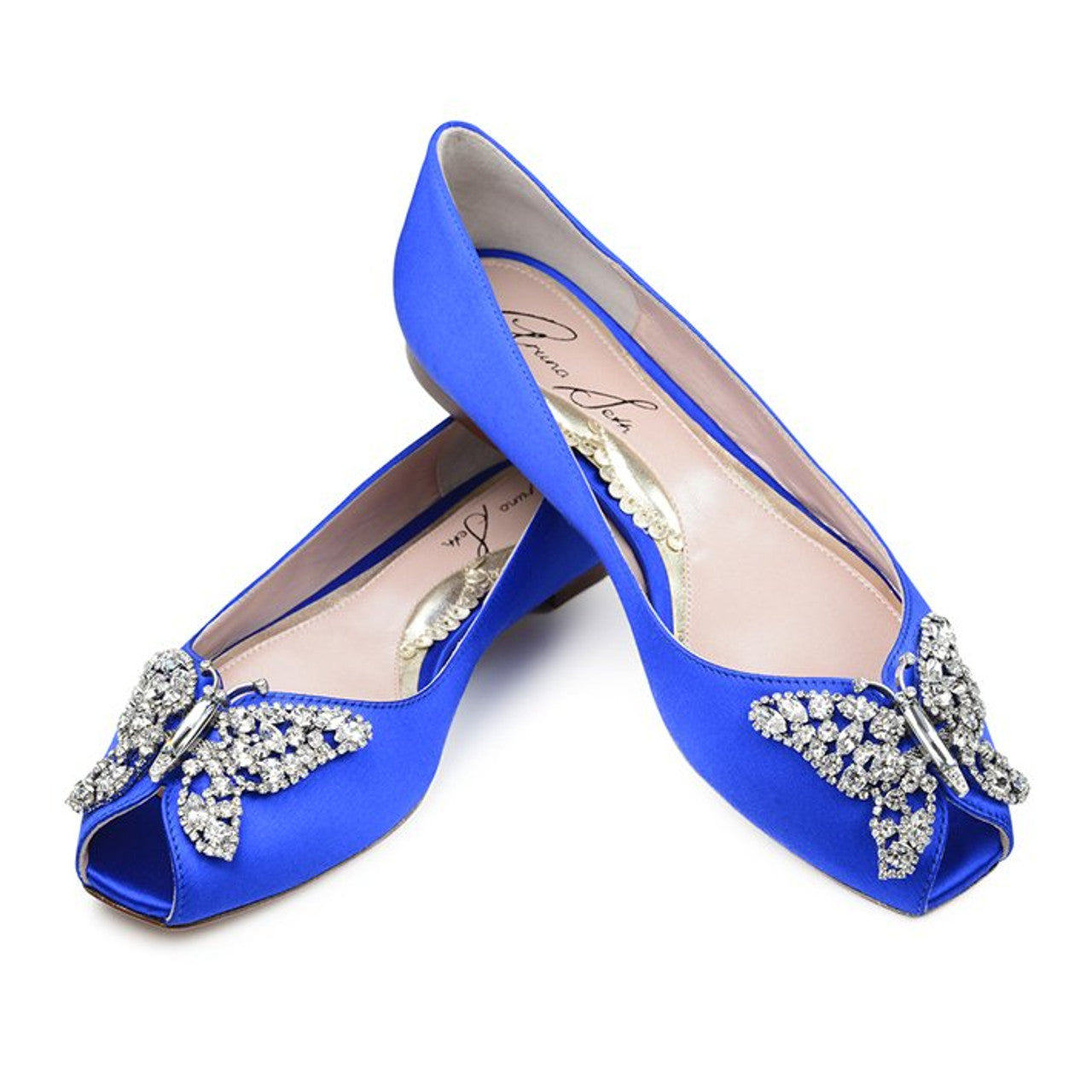 Liana Butterfly Open Toe Flats Cobalt Blue Satin